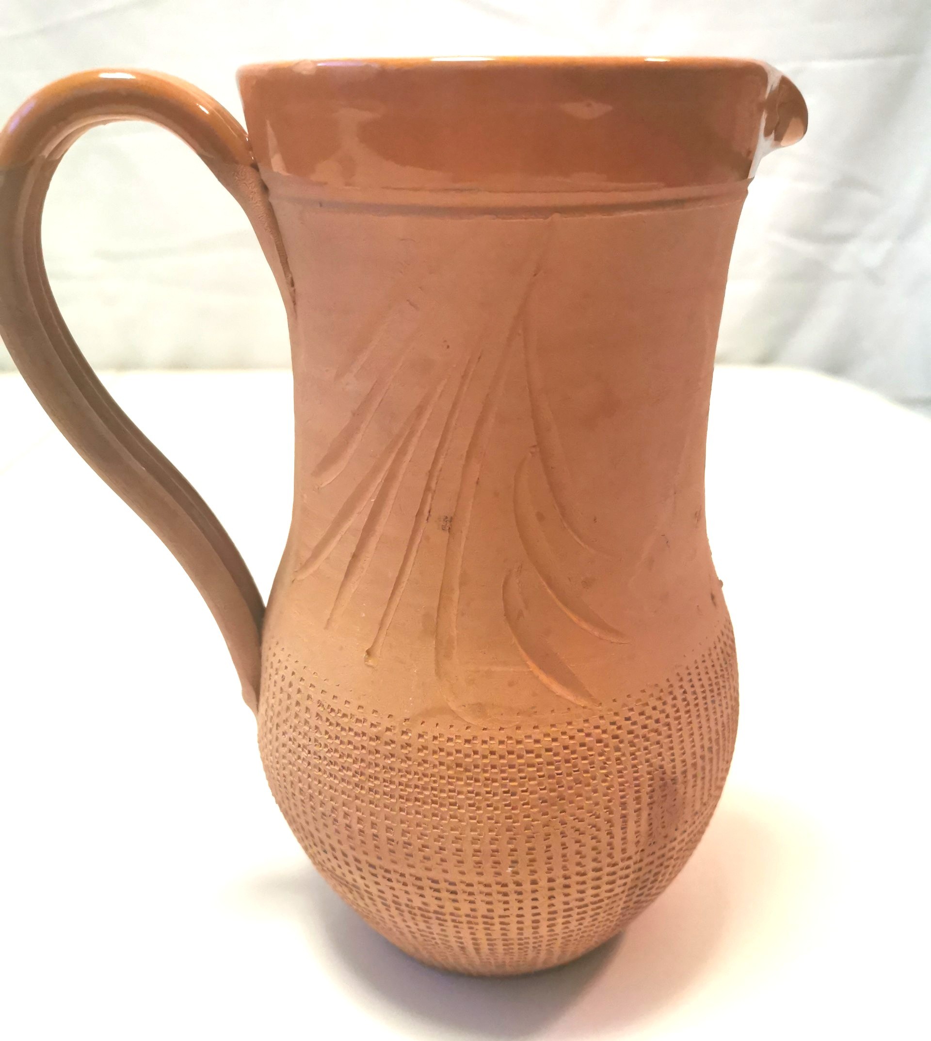 Vtg Portuguese Terracotta Pitcher Hand Carved Texture 8" - photo 3