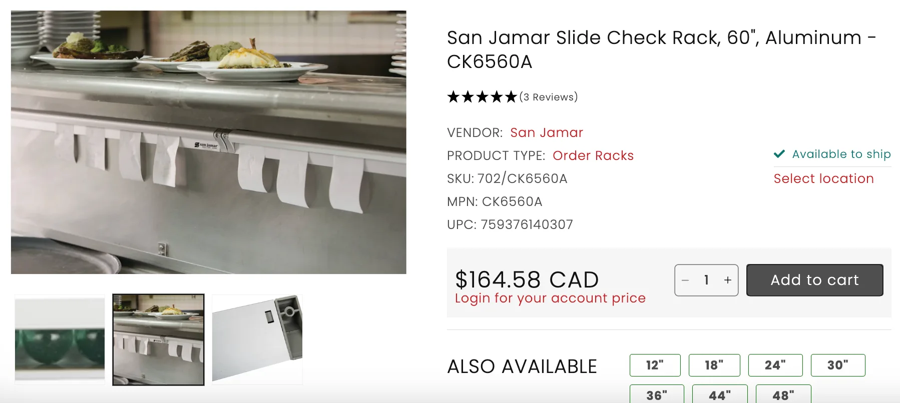 New San Jamar 60" Aluminum Slide Check Rack - Commercial Grade image indicator(2)