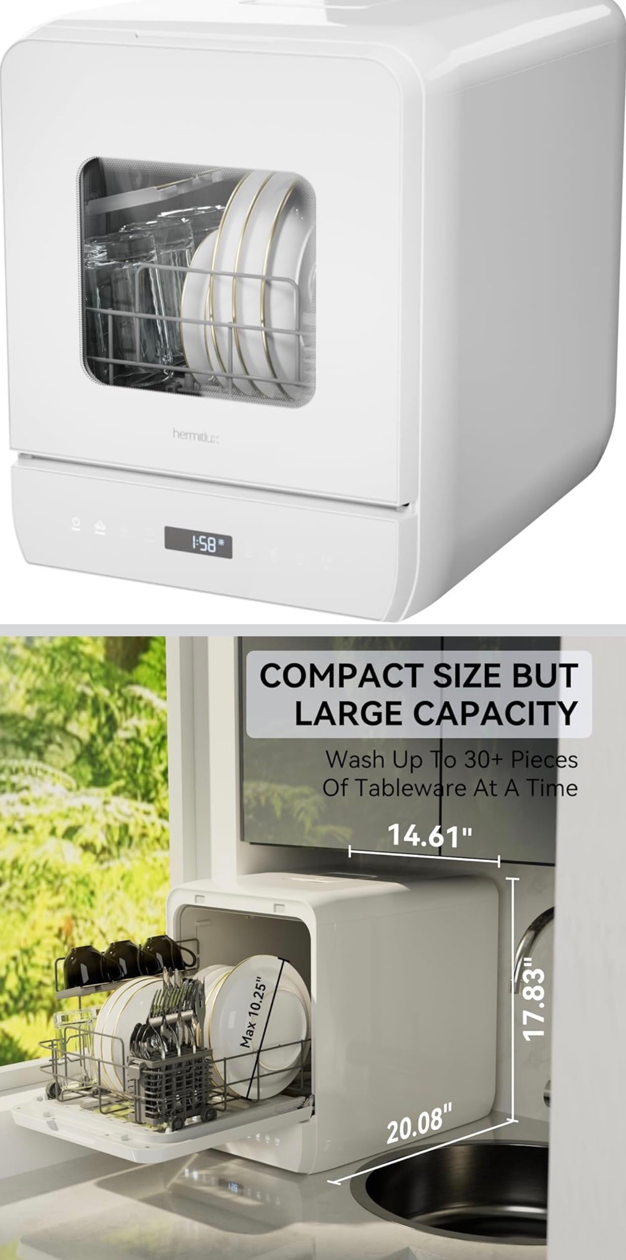 NEW: Countertop Dishwasher, 6 Wash Programs Slim Size Portable