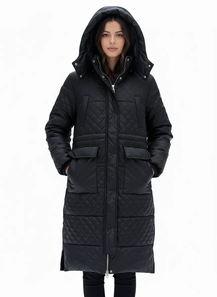 🧥 Womens Long Quilted Winter Parka, Black, SUPER WARM, Hooded(S)