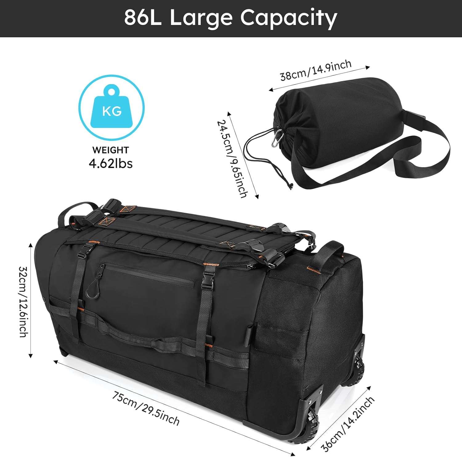 New 86L Folding Duffle Backpack w/ Wheels - photo 5