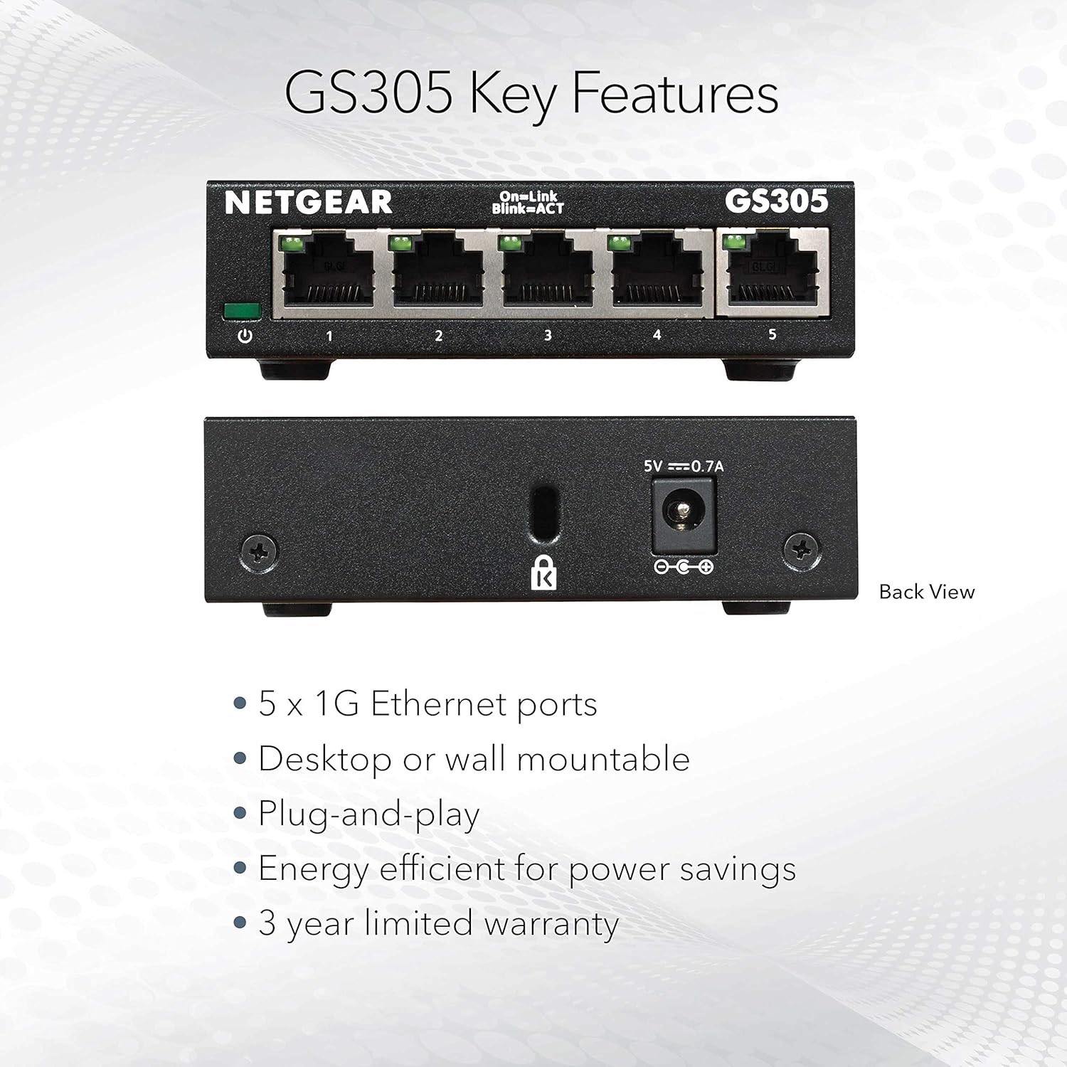 Netgear 5 port Gigabit  Ethernet Switch GS305 - photo 2