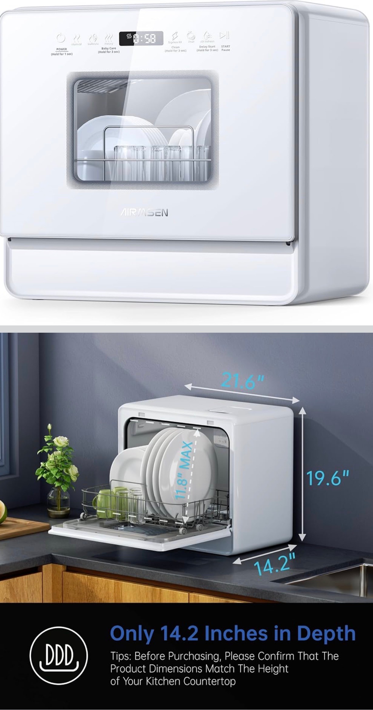 Portable Dishwasher 2-Level Rack 5L Built-in Water Tank 3-Spray - photo 4