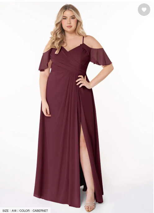 Azazie Dakota Cabernet A-Line V-Neck Pleated Chiffon Dress - photo 2