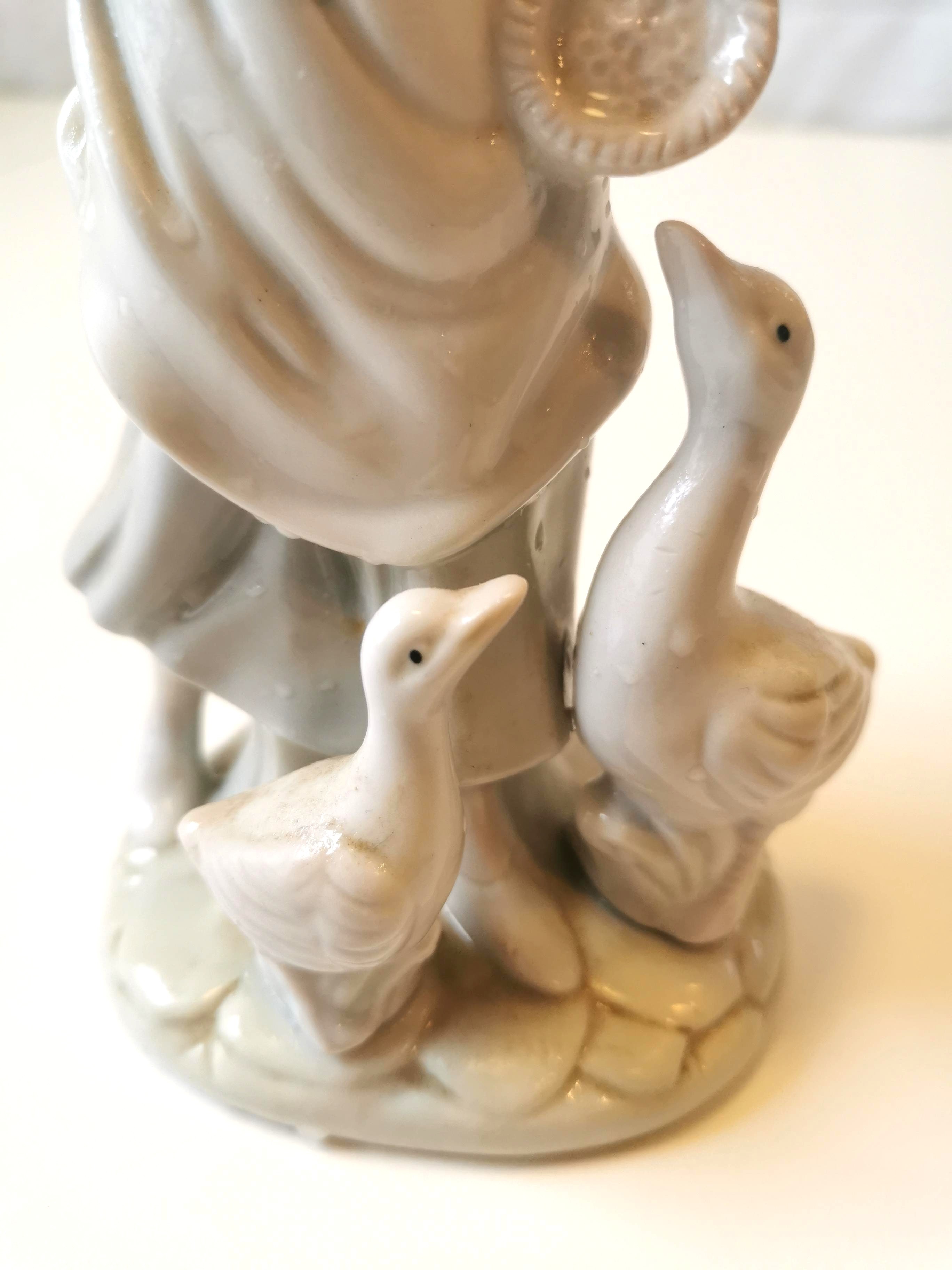 Vintage Porcelain Goose Girl Figurine 8" - Blue & White Dress - photo 2