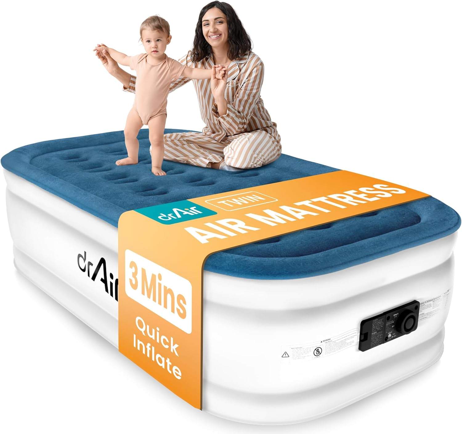 drAir Twin Air Mattress w/ Built-In Electric Pump