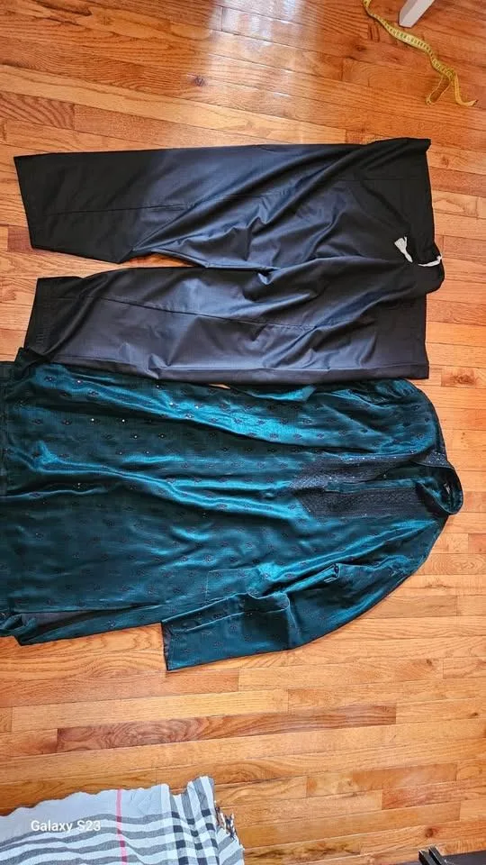 Green Embroidered Cotton Kurta Set For Men