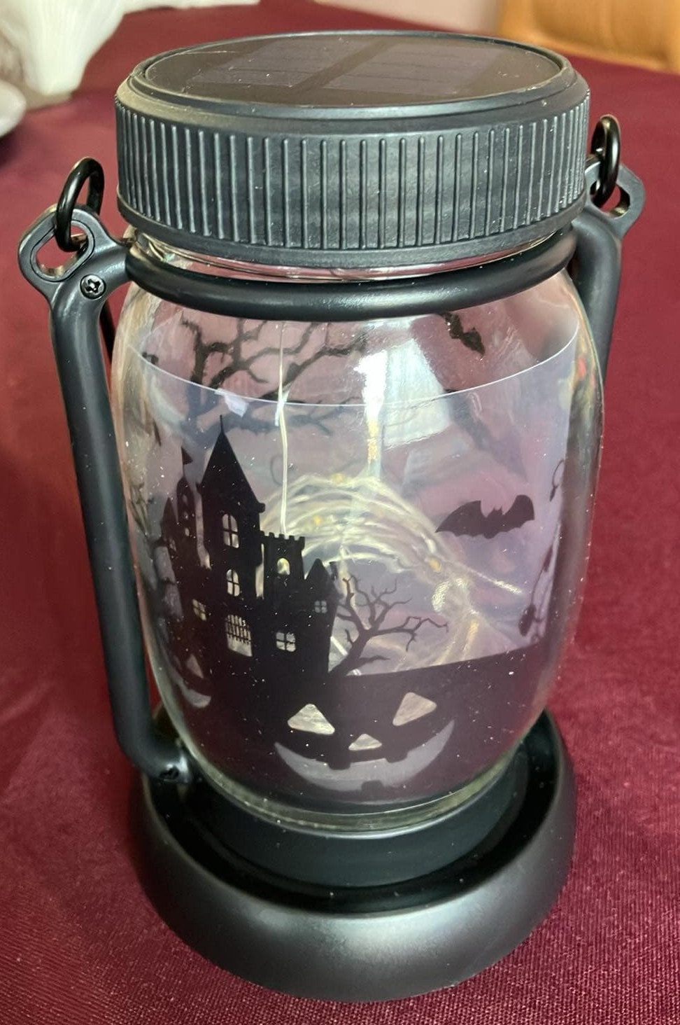 Halloween Solar Glass Mason Jar Lantern (New)
