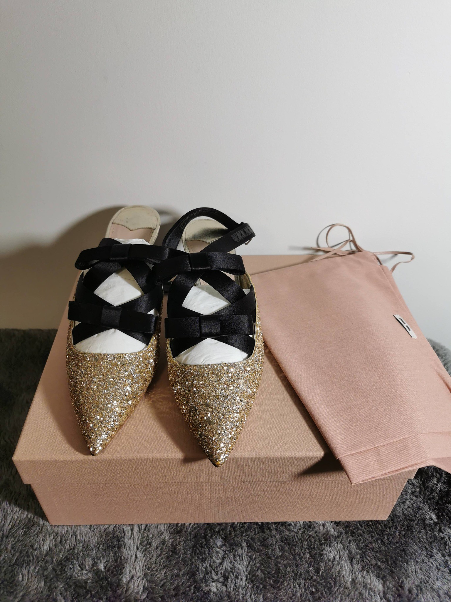 Miu Miu Glitter Ballerina Heels - Size 35.5