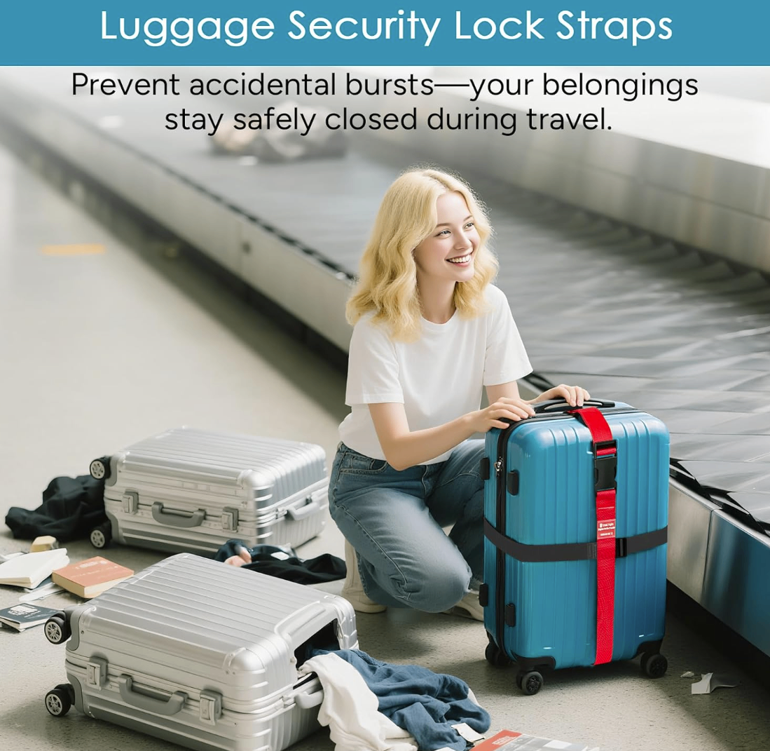 2 Adjustable Luggage Straps – Black & red– New - photo 2