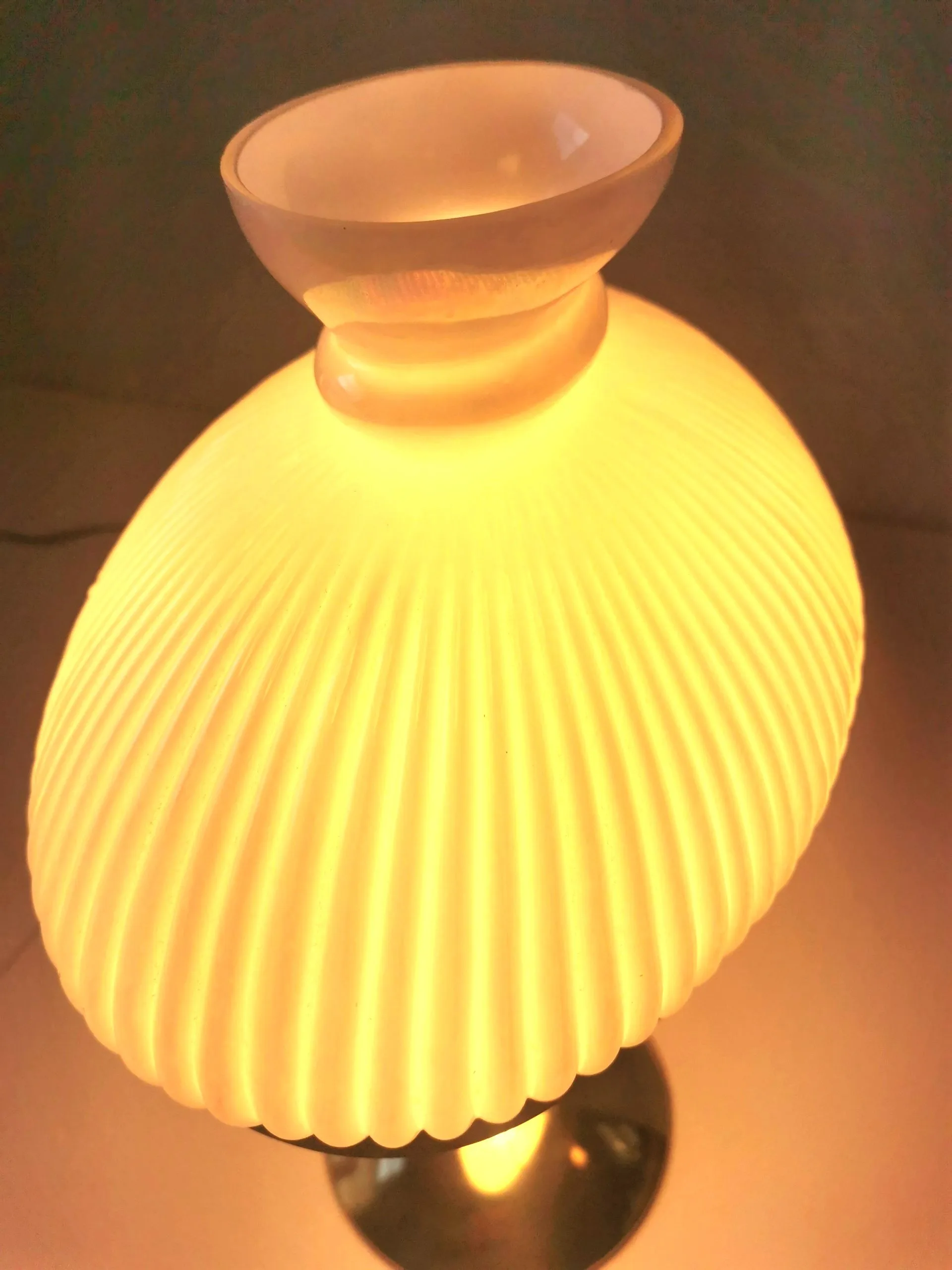 LUXURY 1950s Brass & Ribbed Milk Glass Parlor Lamp 16.5" T image indicator(4)