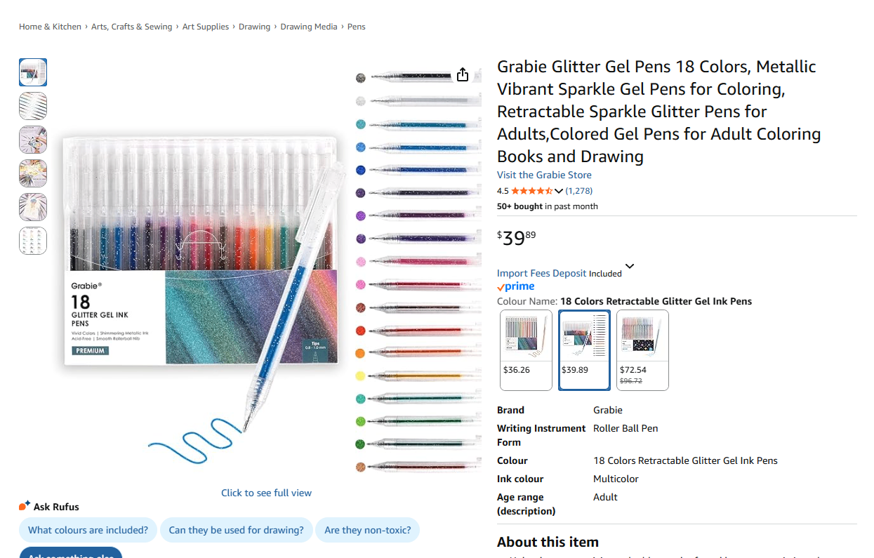 Grabie 18 Glitter Gel Premium Ink Pens - New - photo 3
