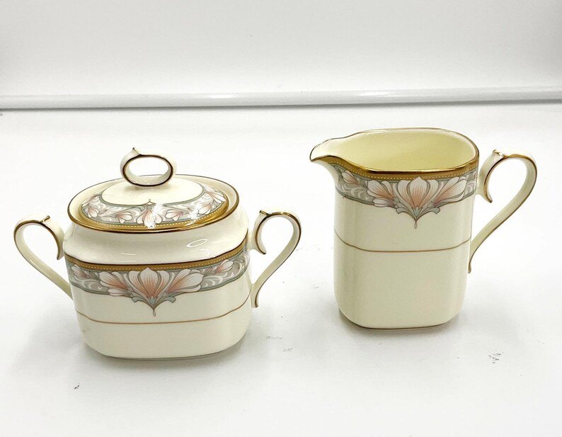 New Noritake Barrymore Bone Porcelain Creamer and Sugar Bowl Set
