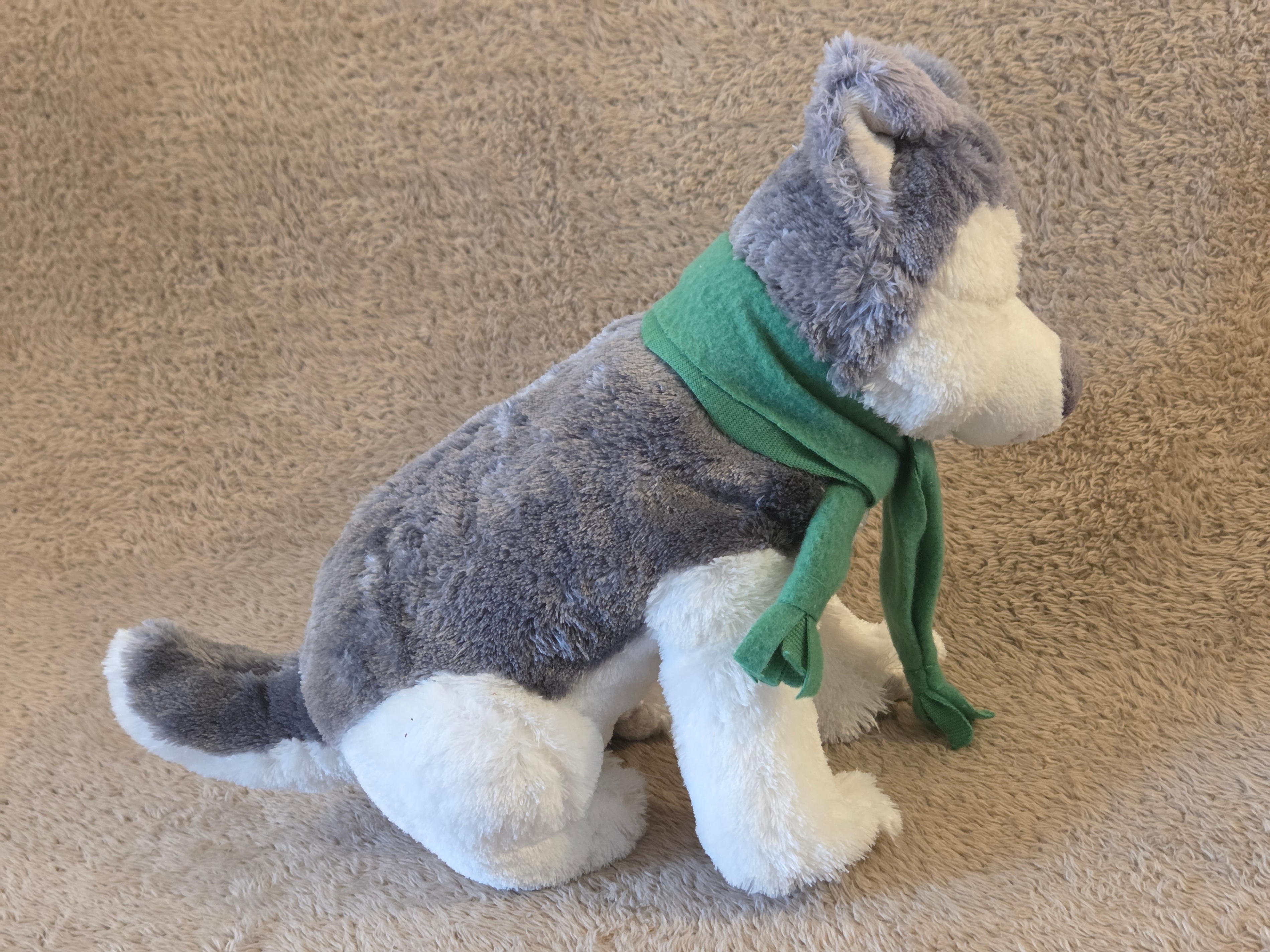 Soft Plush Husky Dog – Medium, w/ Green Scarf - photo 2
