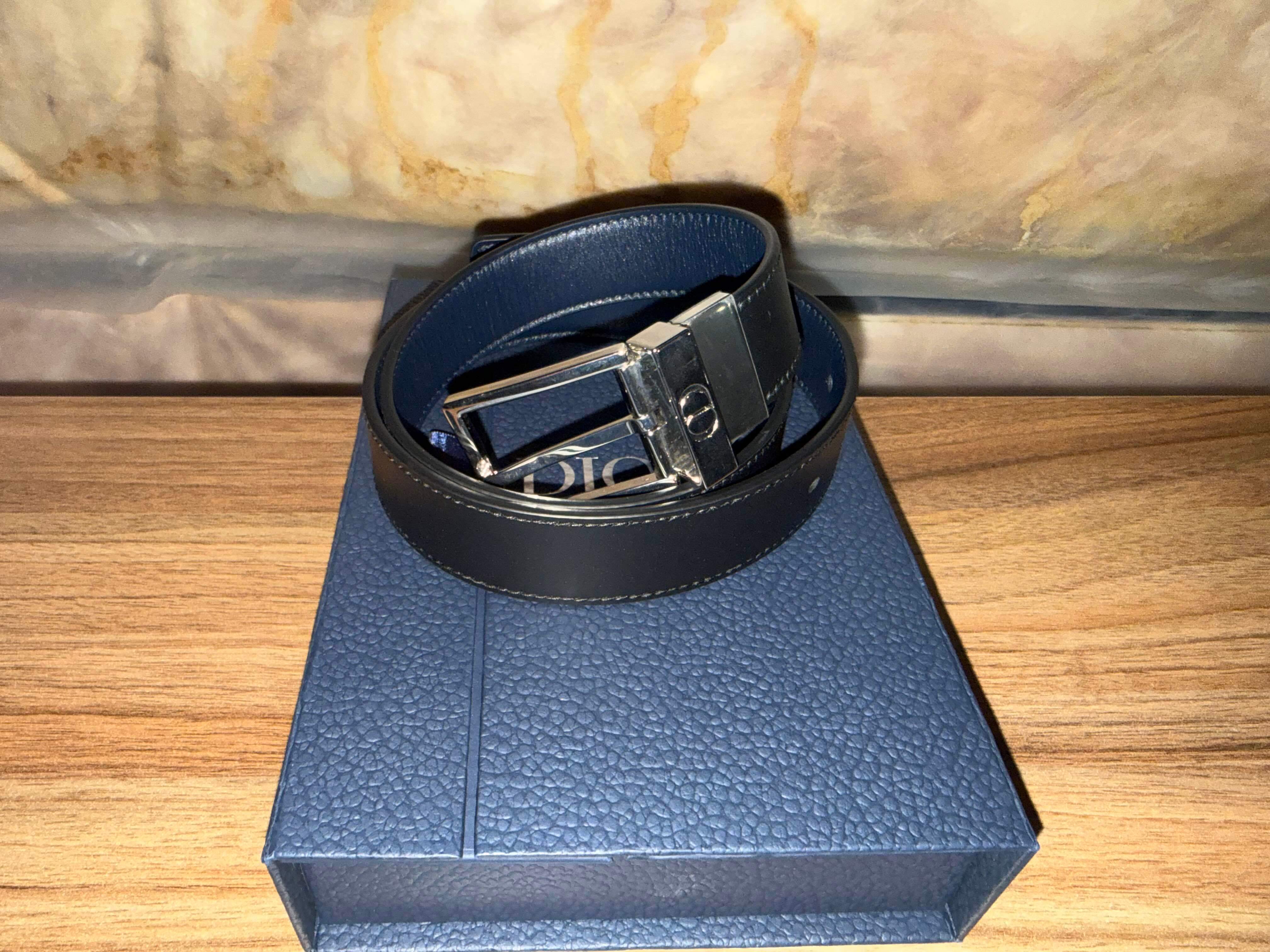 Dior Reversible Belt - Black and Navy Blue Smooth Calfskin - photo 3