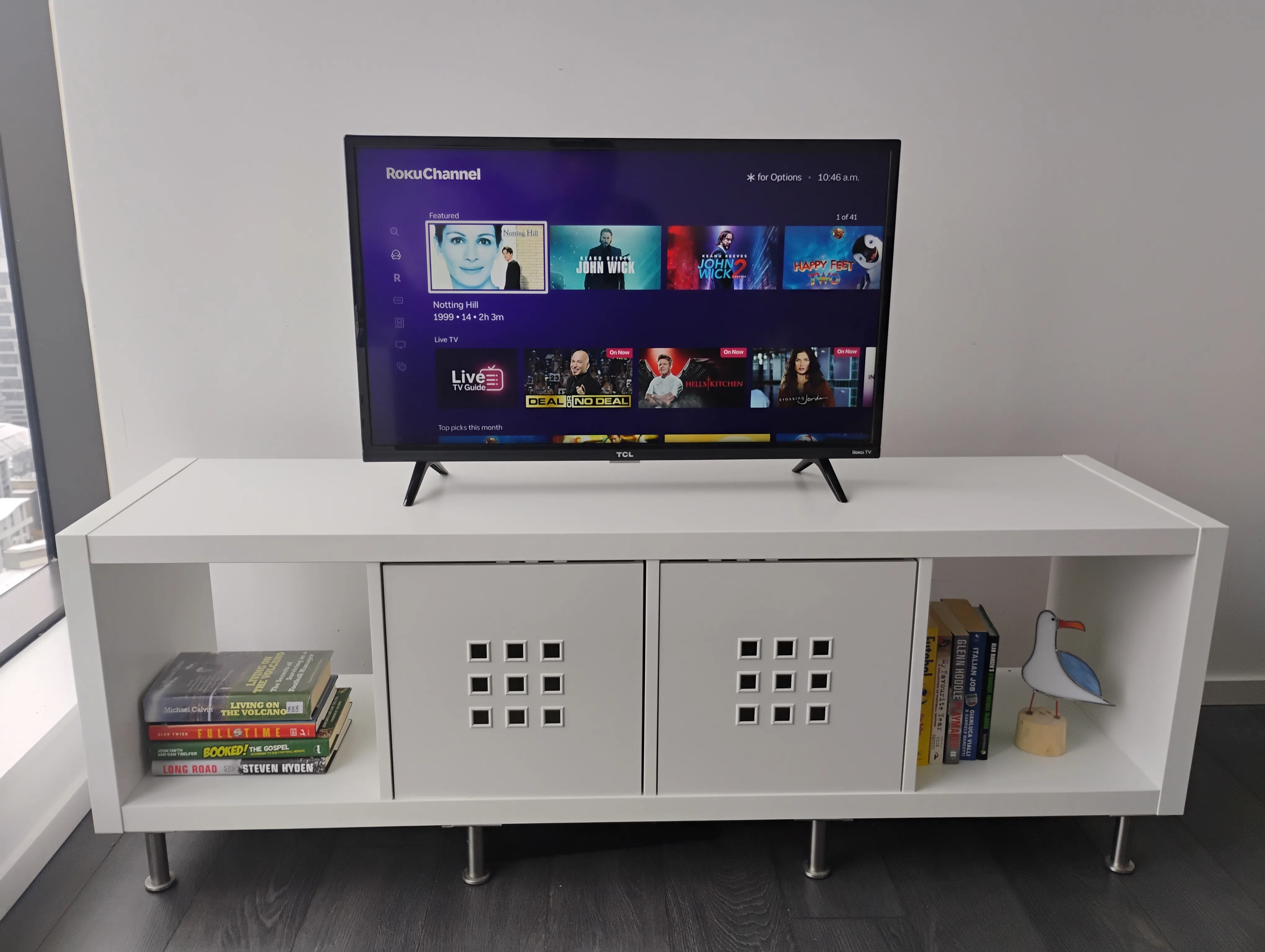 White Kallax (1x4) TV Stand/Bench with Inserts