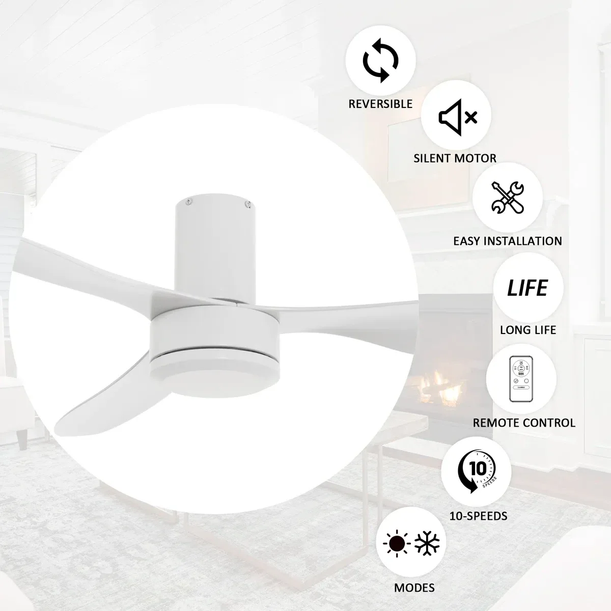 Ceiling Fan - Flush Mount White 52" image indicator(4)