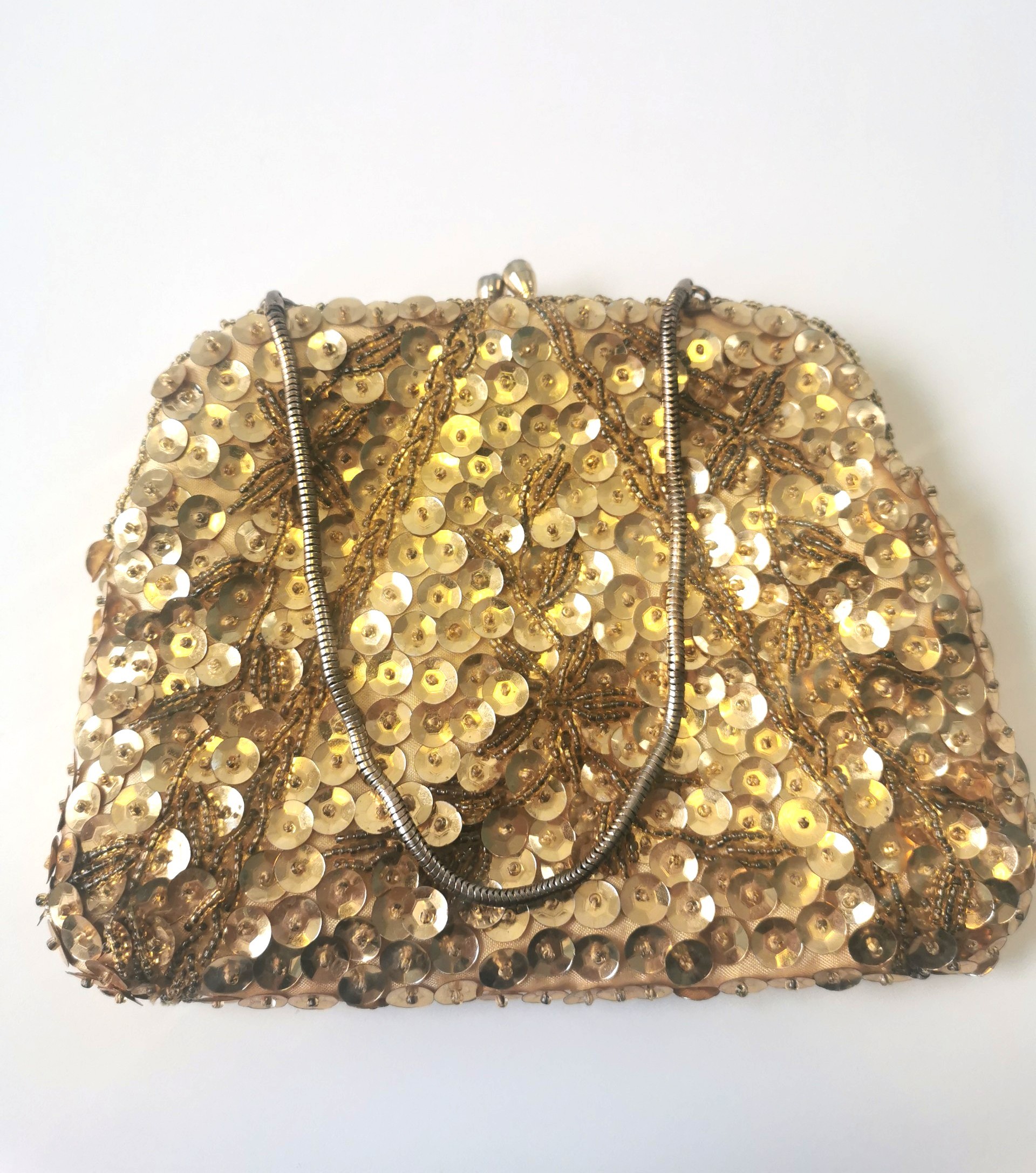 1960s Goldco Gold Beaded & Sequined Evening Clutch Purse - photo 4