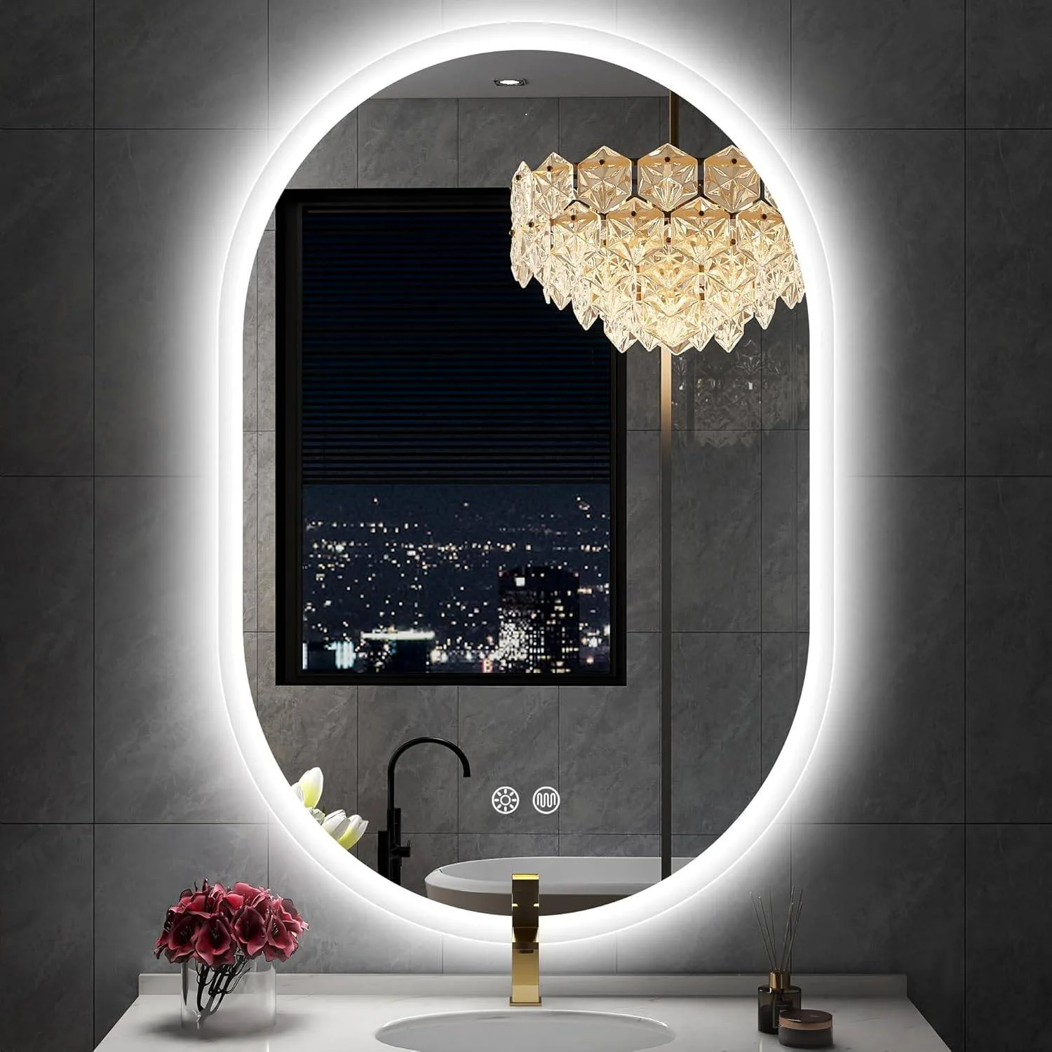 New Oval LED Bathroom Mirror w/ Lights