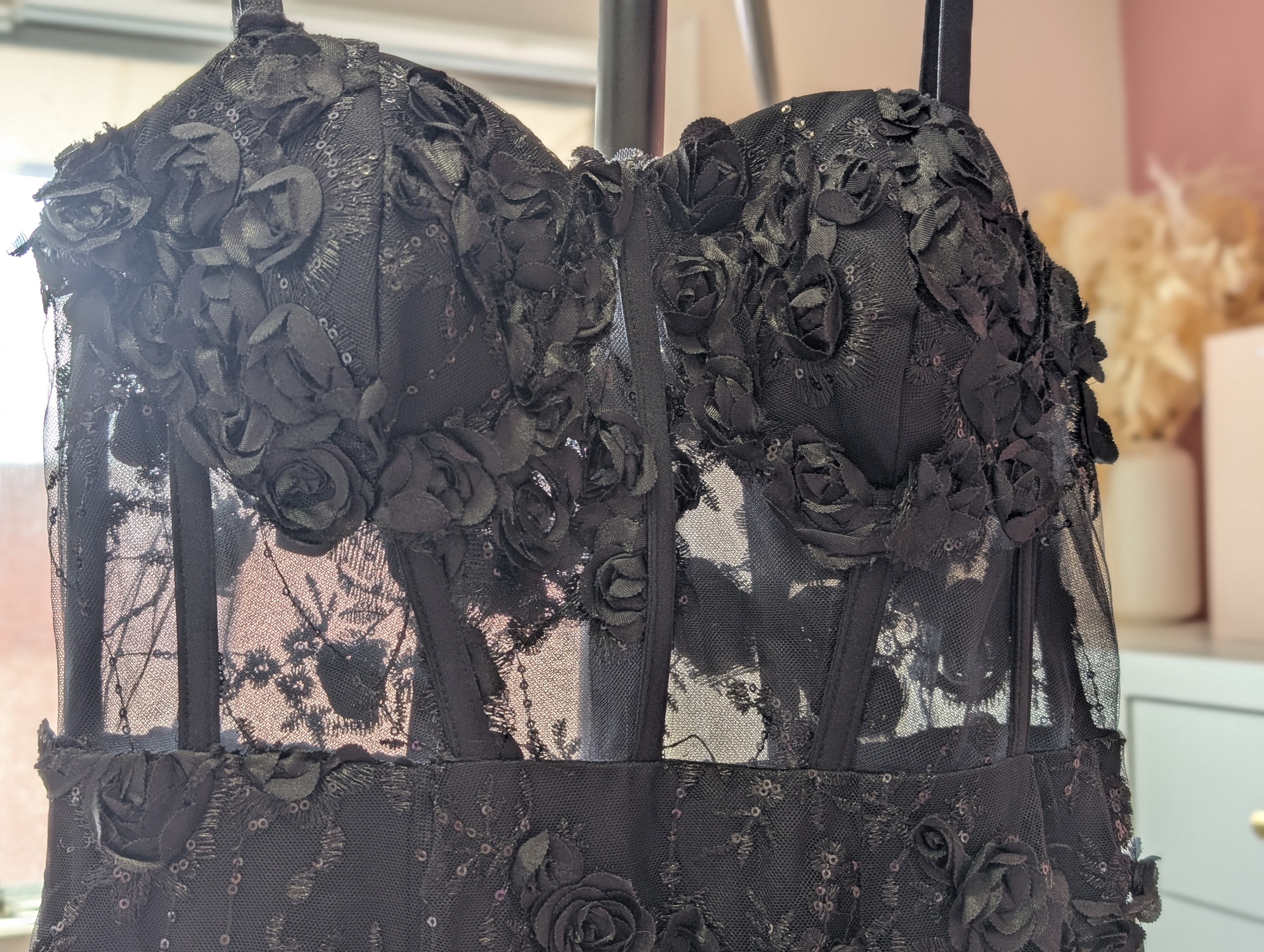 Size Small Black Corset Gown with 3D Floral Embellishments - photo 5
