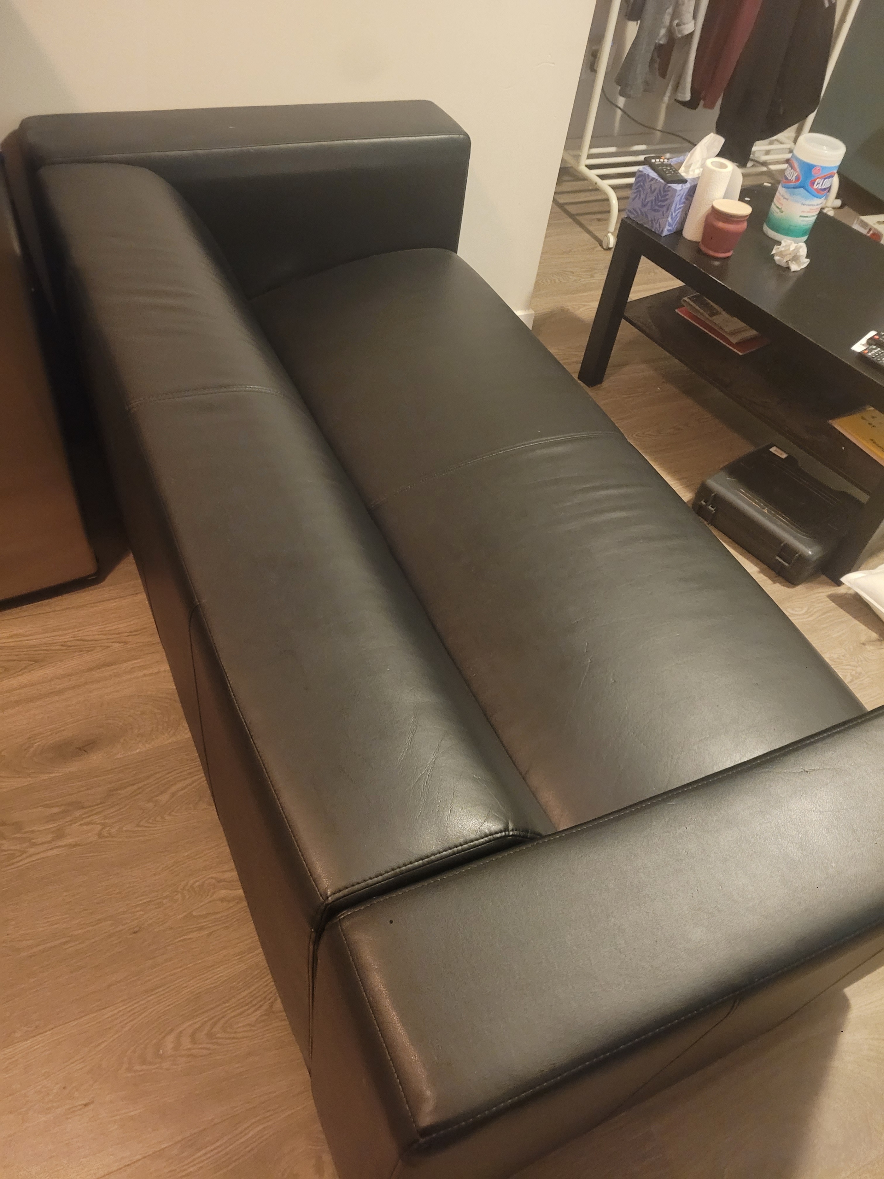 Black 2-Seater Faux Leather Sofa – Good Condition - photo 2