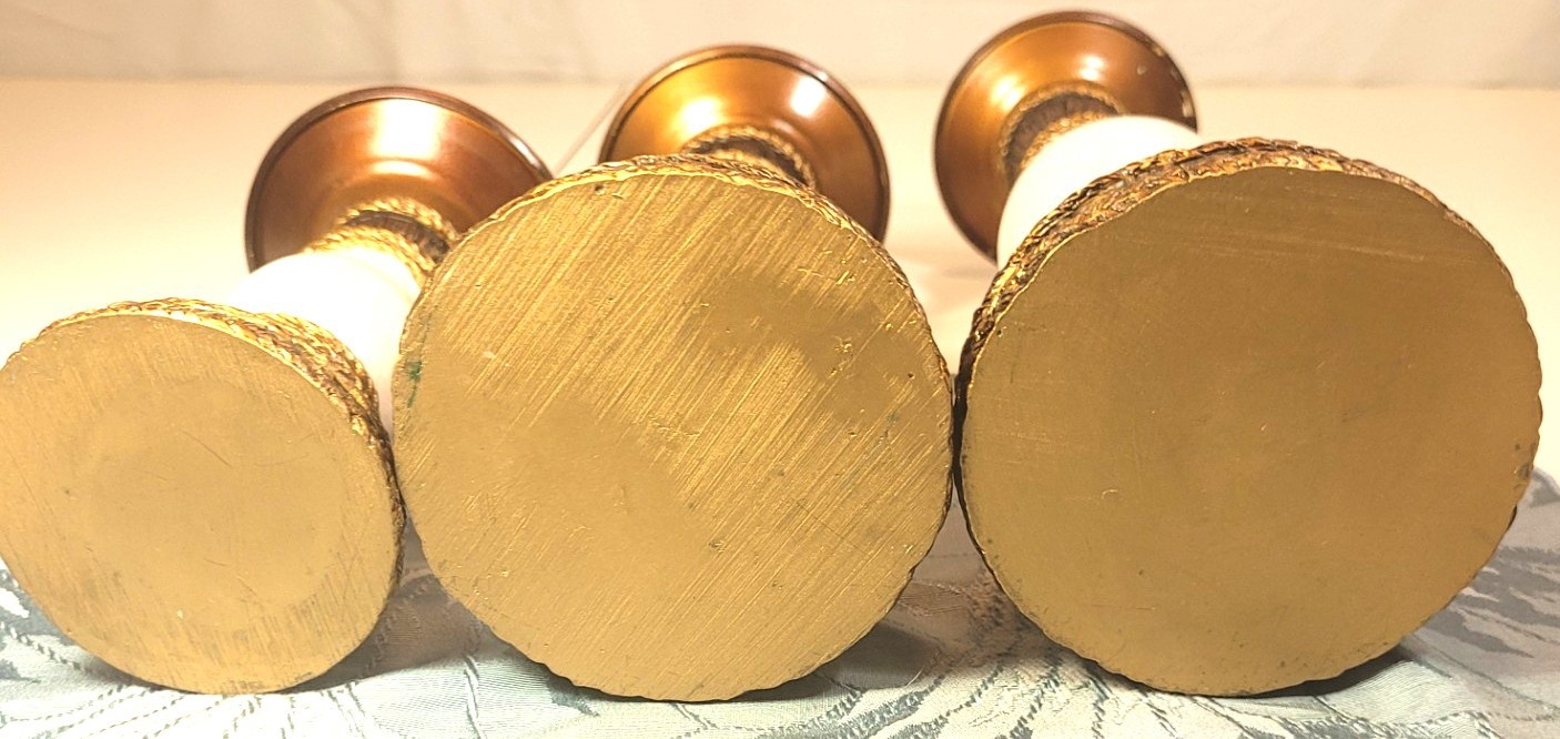 90s Hollywood Regency Faux Marble & Gold Rope Pillar Set of 3 - photo 2