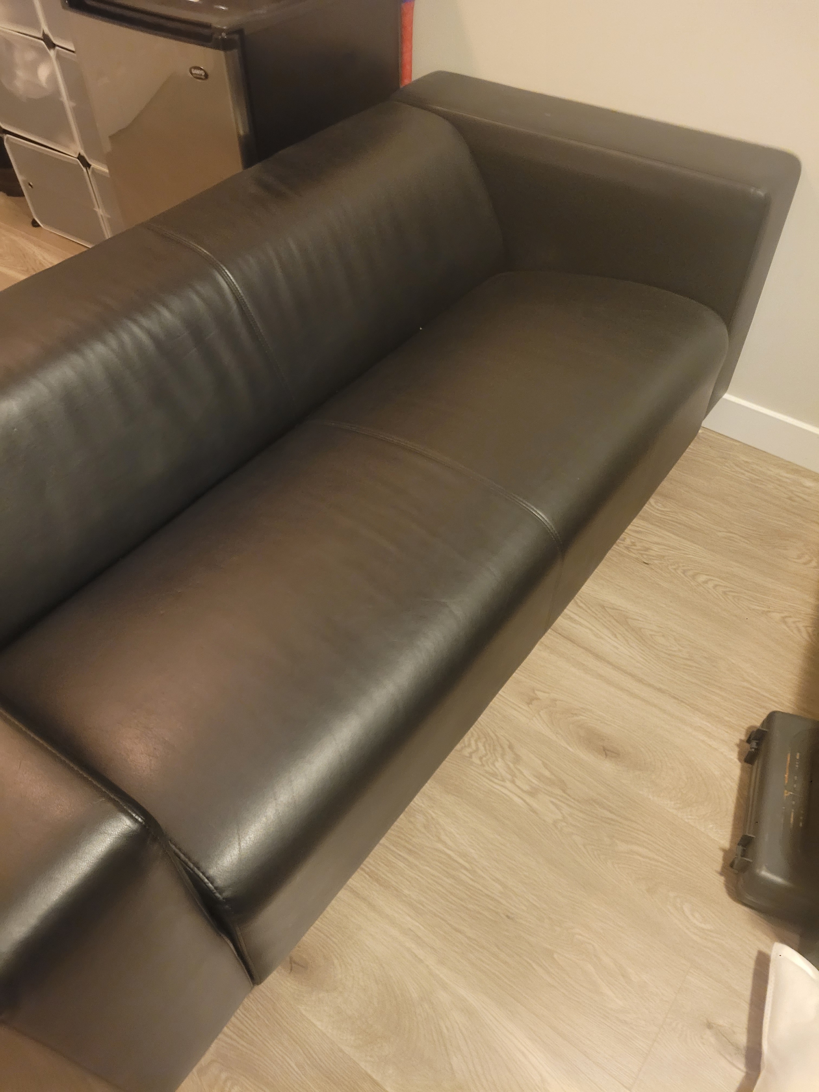 Black 2-Seater Faux Leather Sofa – Good Condition