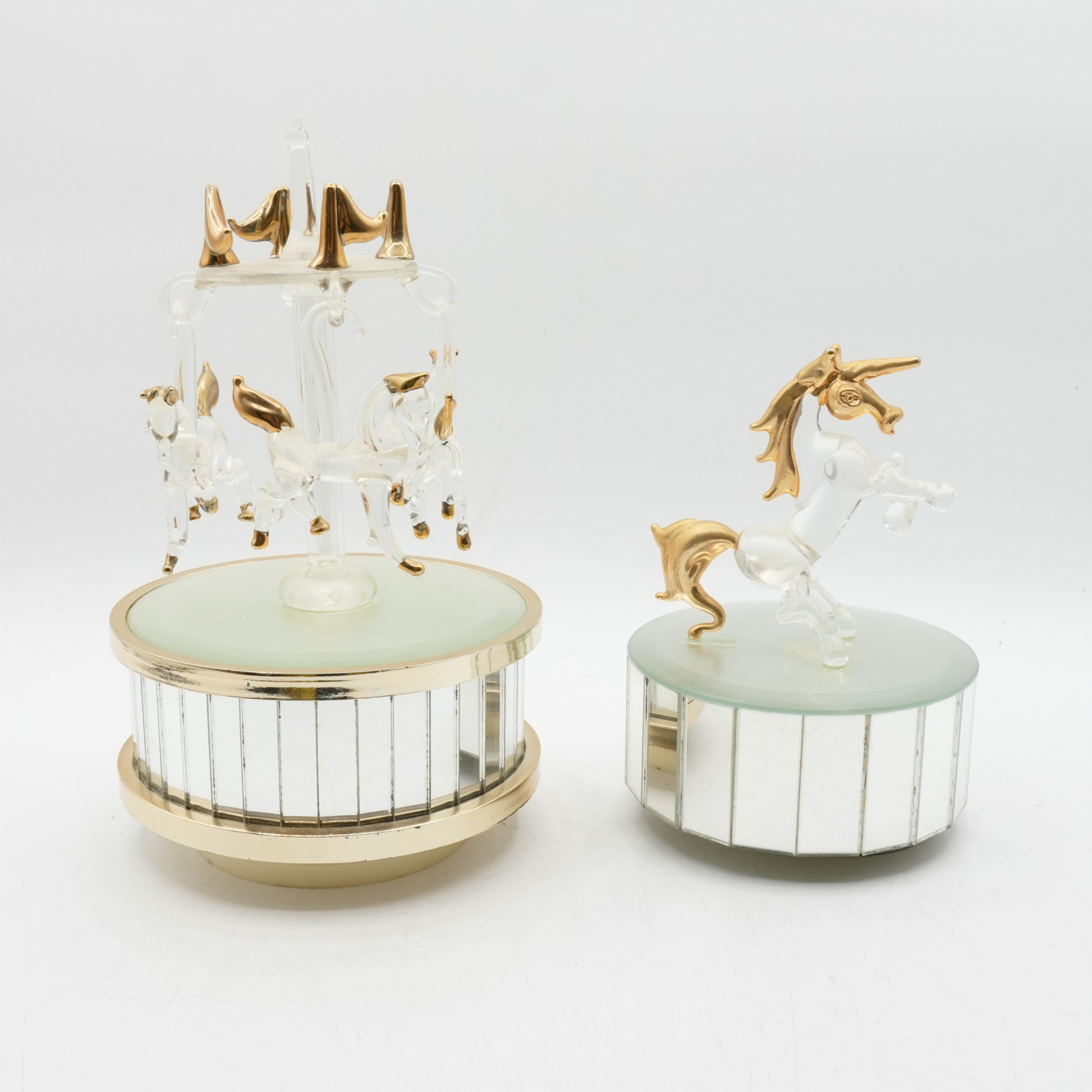 Vintage Glass Carousel Music Box