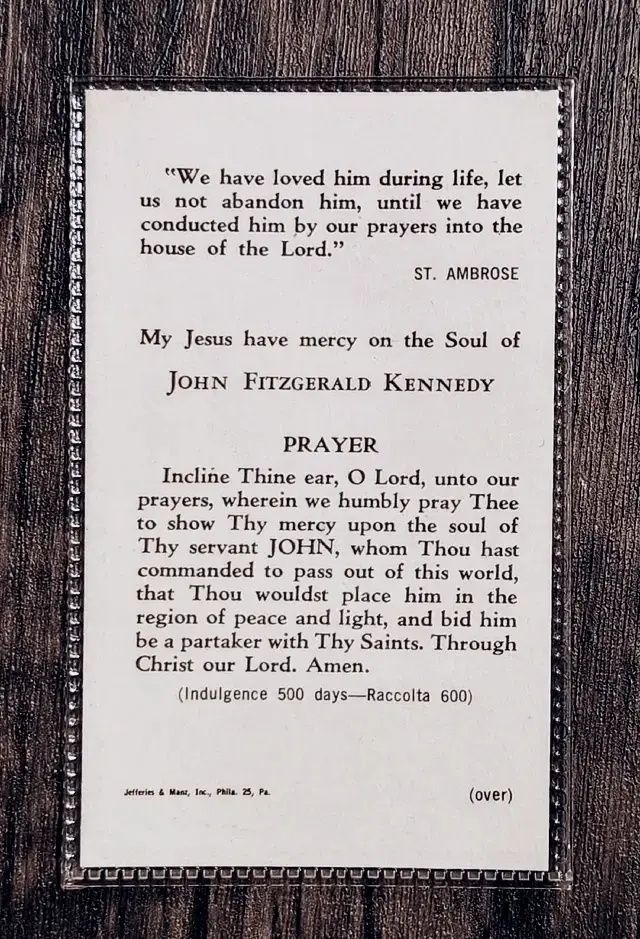 Vintage 1963 JFK Memorial Prayer Card - original sealed - photo 2
