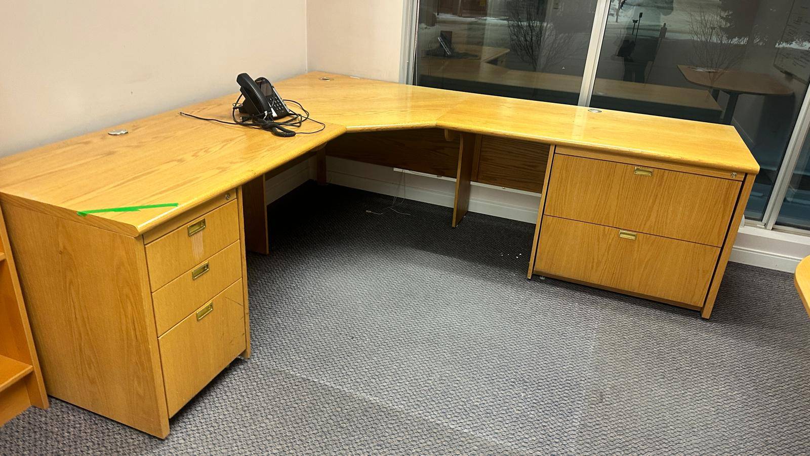 Solid Oak Desk w/ 3-Box + 2-Drawer Filing Cabinet