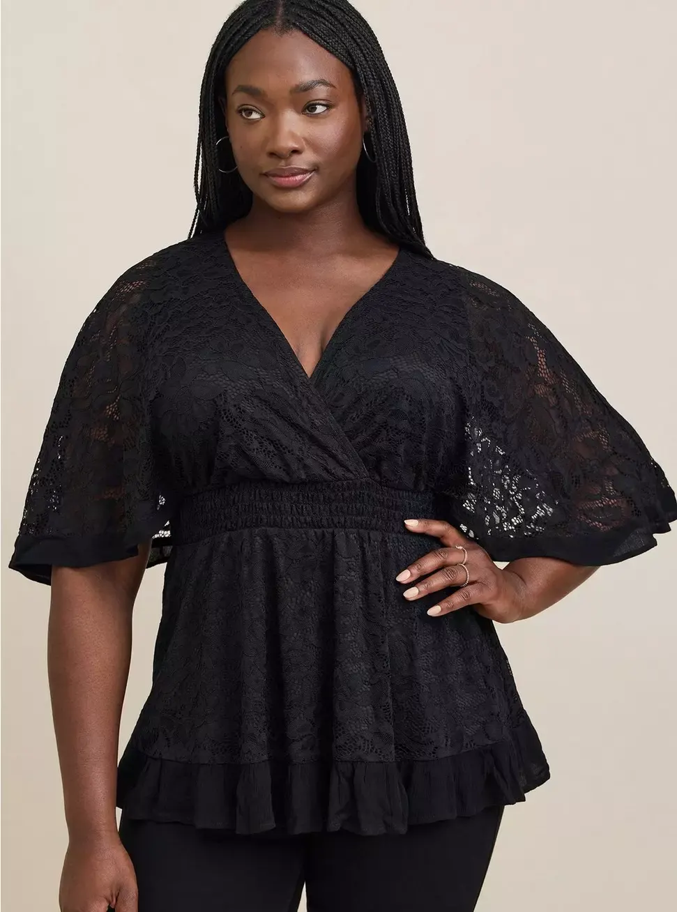 new w tage Torrid Black Lace Surplice Top