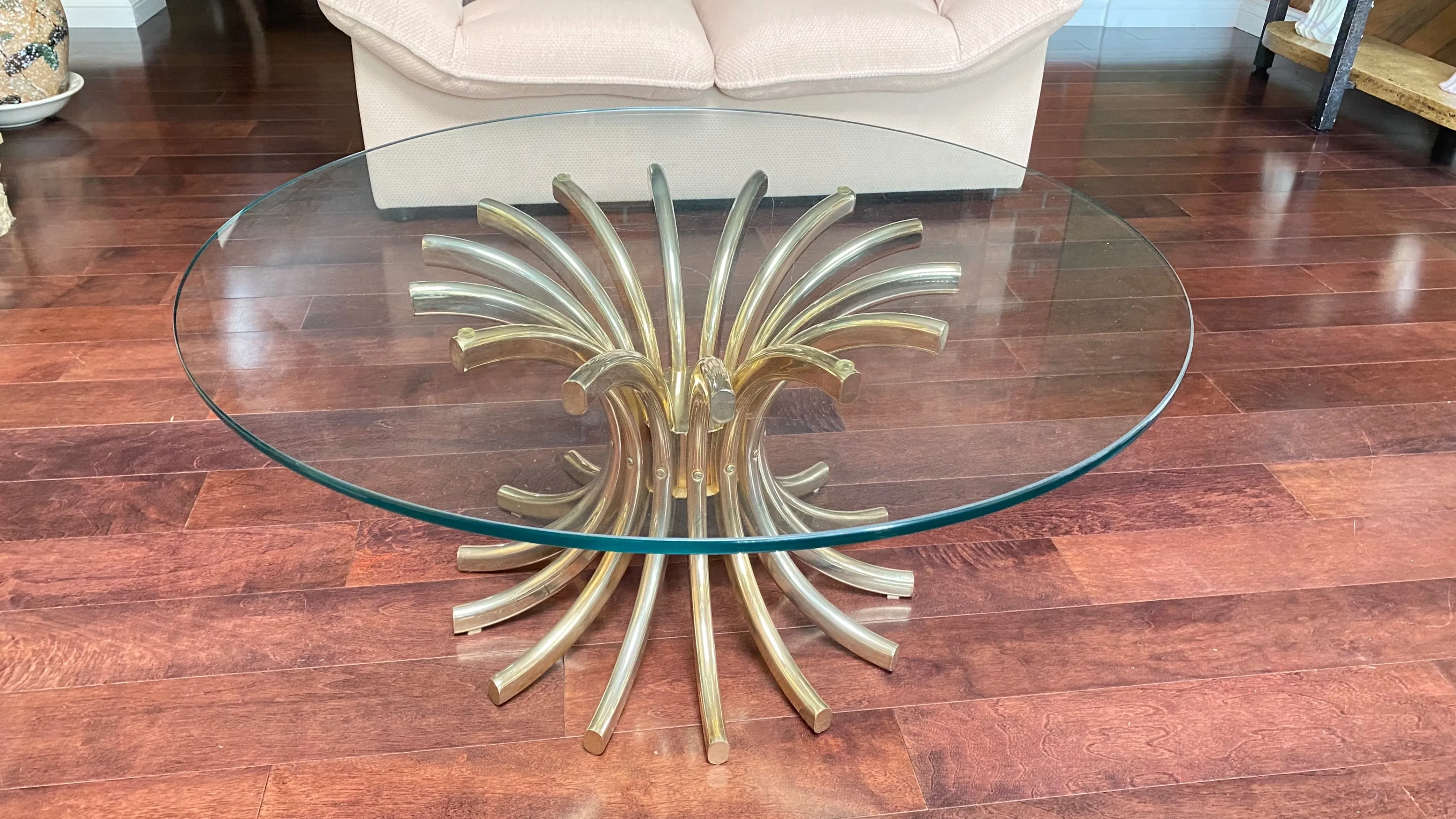 Vintage Glass Top Coffee Table with Unique Brass Metal Base image indicator(2)