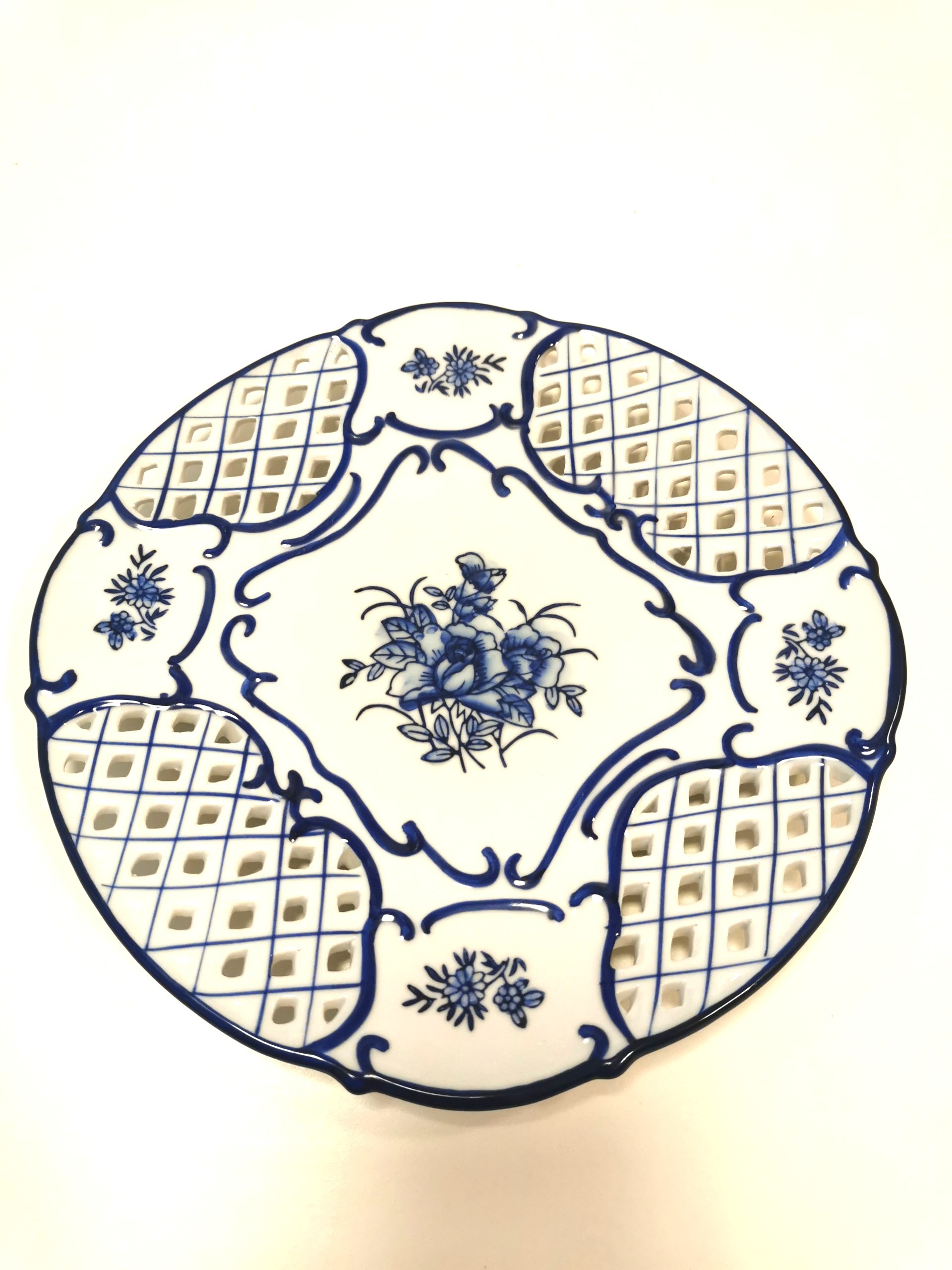 Vintage circa 1950s West German Reticulated Plate 8" Blue Rose
