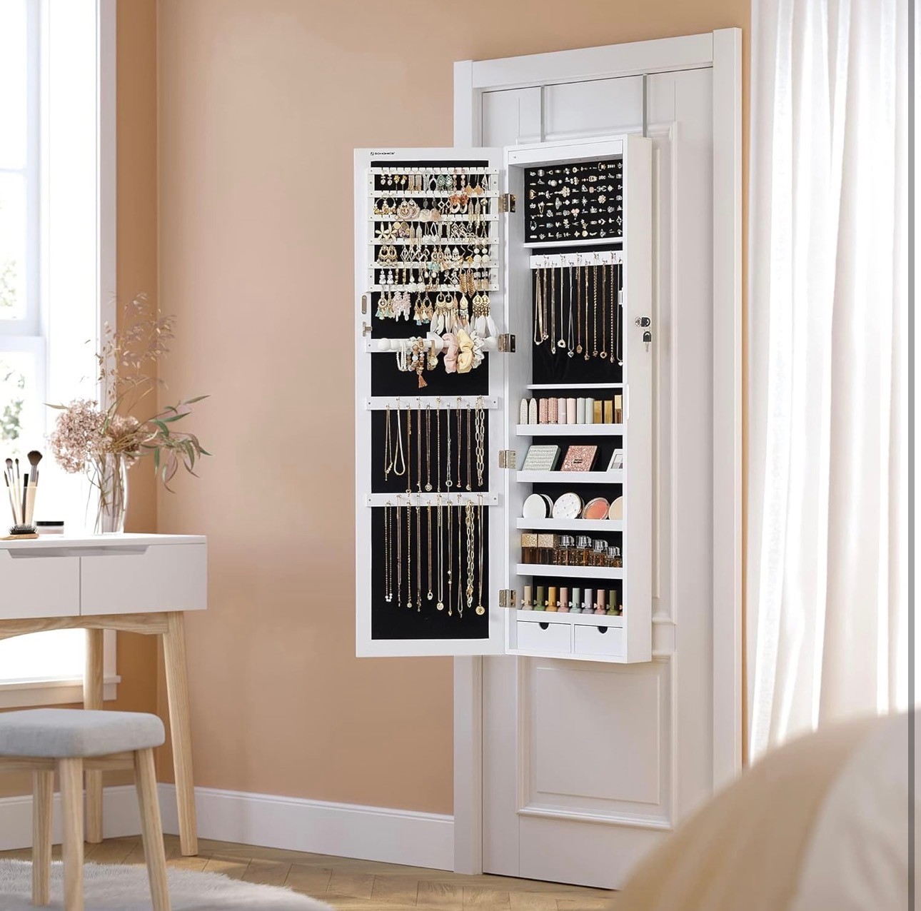 Jewelry Cabinet with Mirror & LED 47.2" Jewelry Armoire Organizr - photo 2