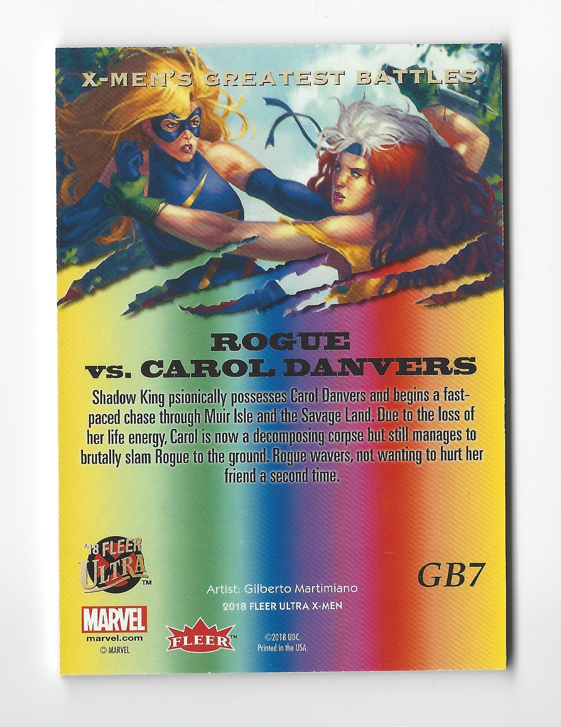 2018 Fleer Ultra X-Men Trading Card #GB7 Rogue vs Carol Danvers - photo 2