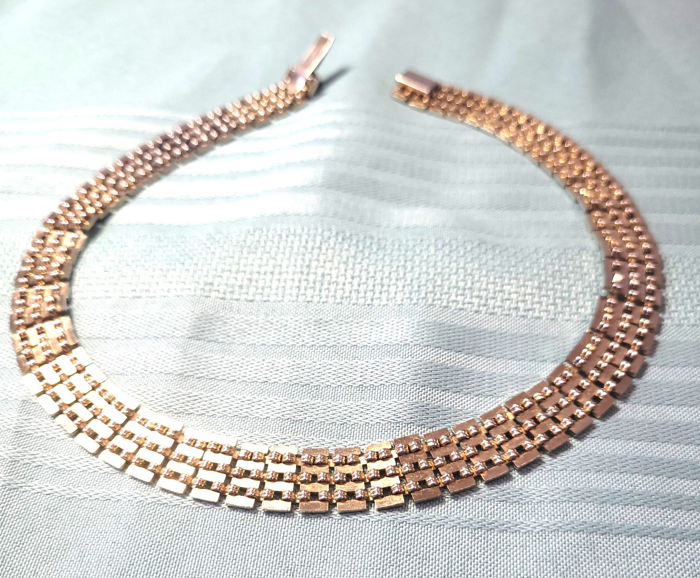 Vtg 1980s Gold Tone Brick Link Collar Necklace 15.5" Wide
