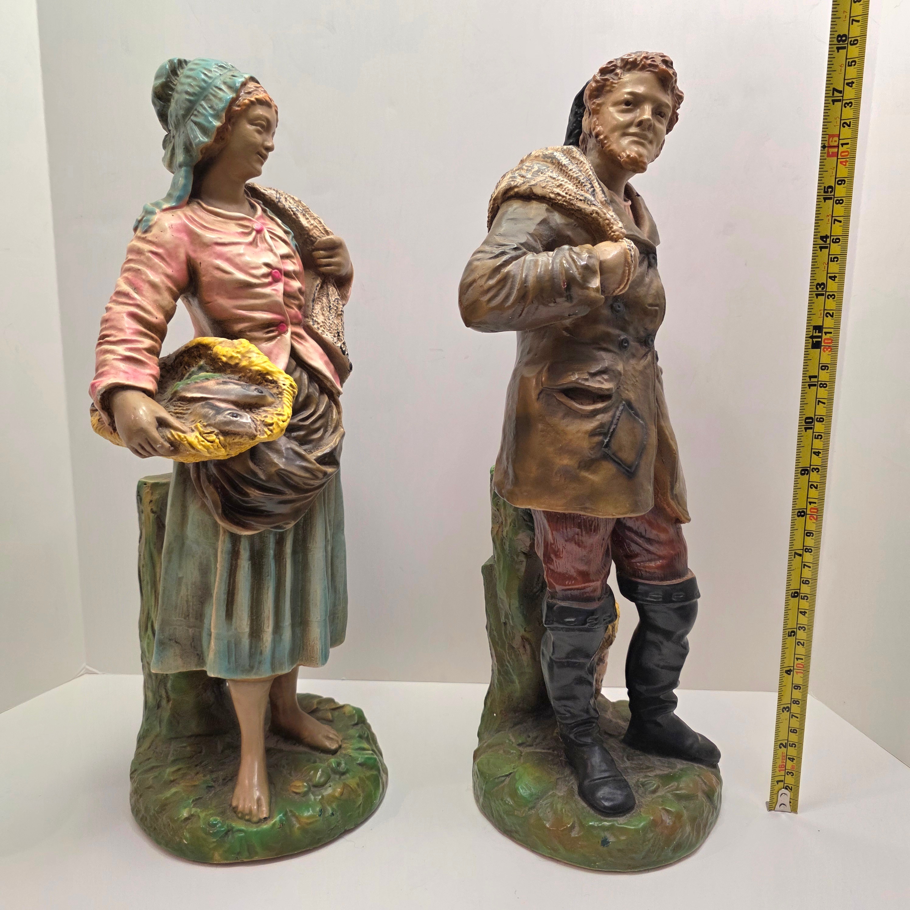 Vintage Large Peasant Couple Chalkware Figurines - photo 2
