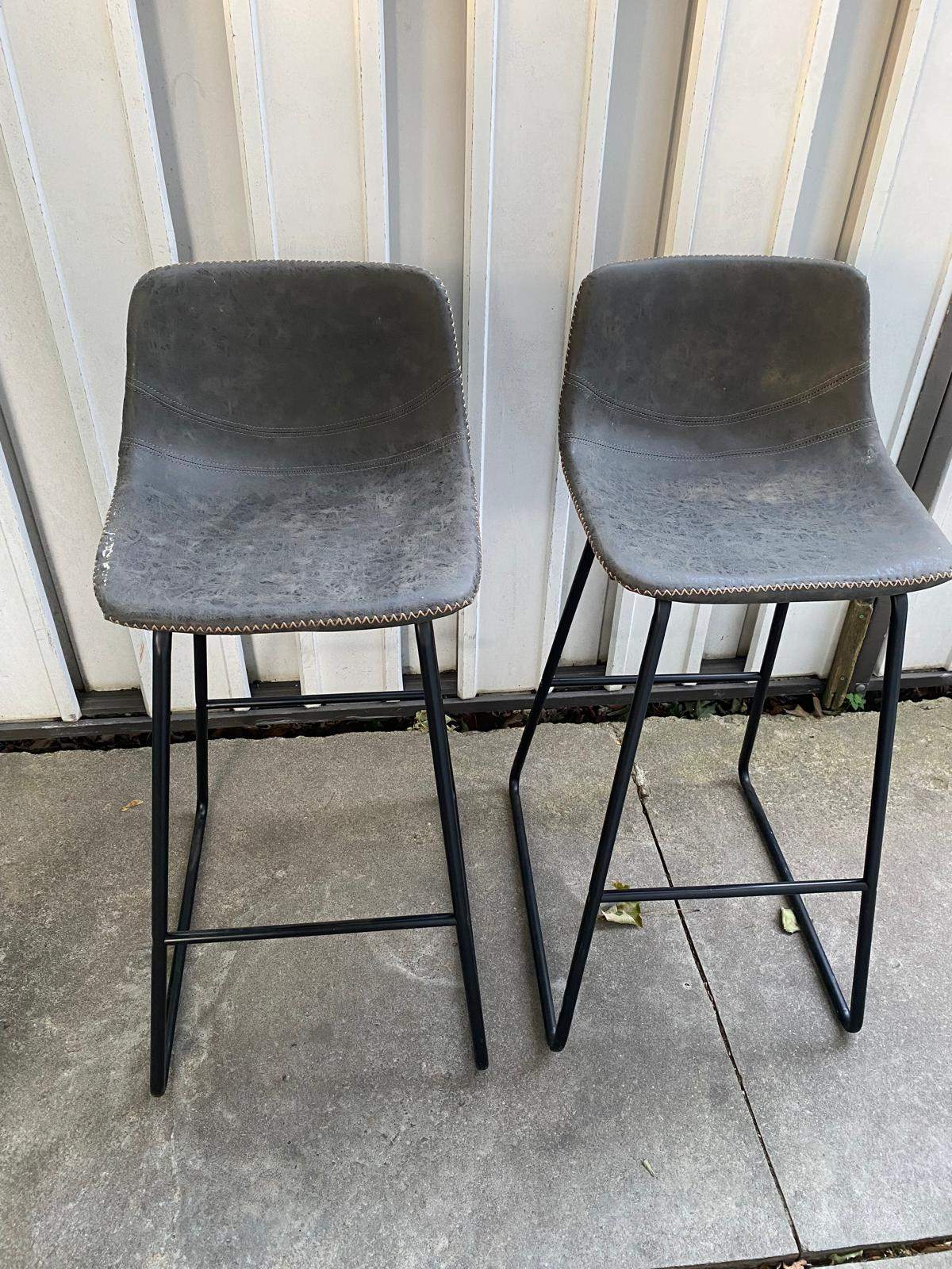 Pair of Charcoal Gray Bar Stools - Suede like material