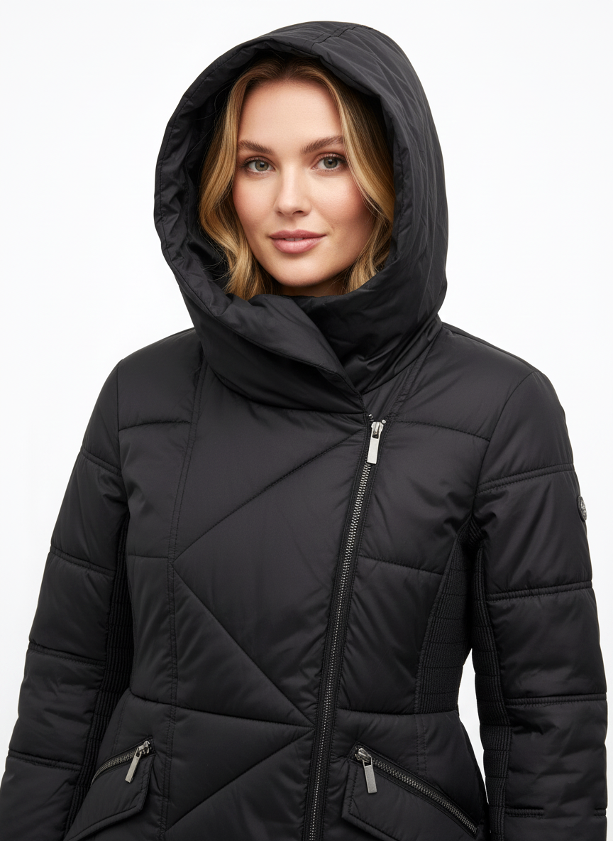 🧥FRENCH CONNECTION Black Hooded Puffer Jacket Parka Womens Sz(M)