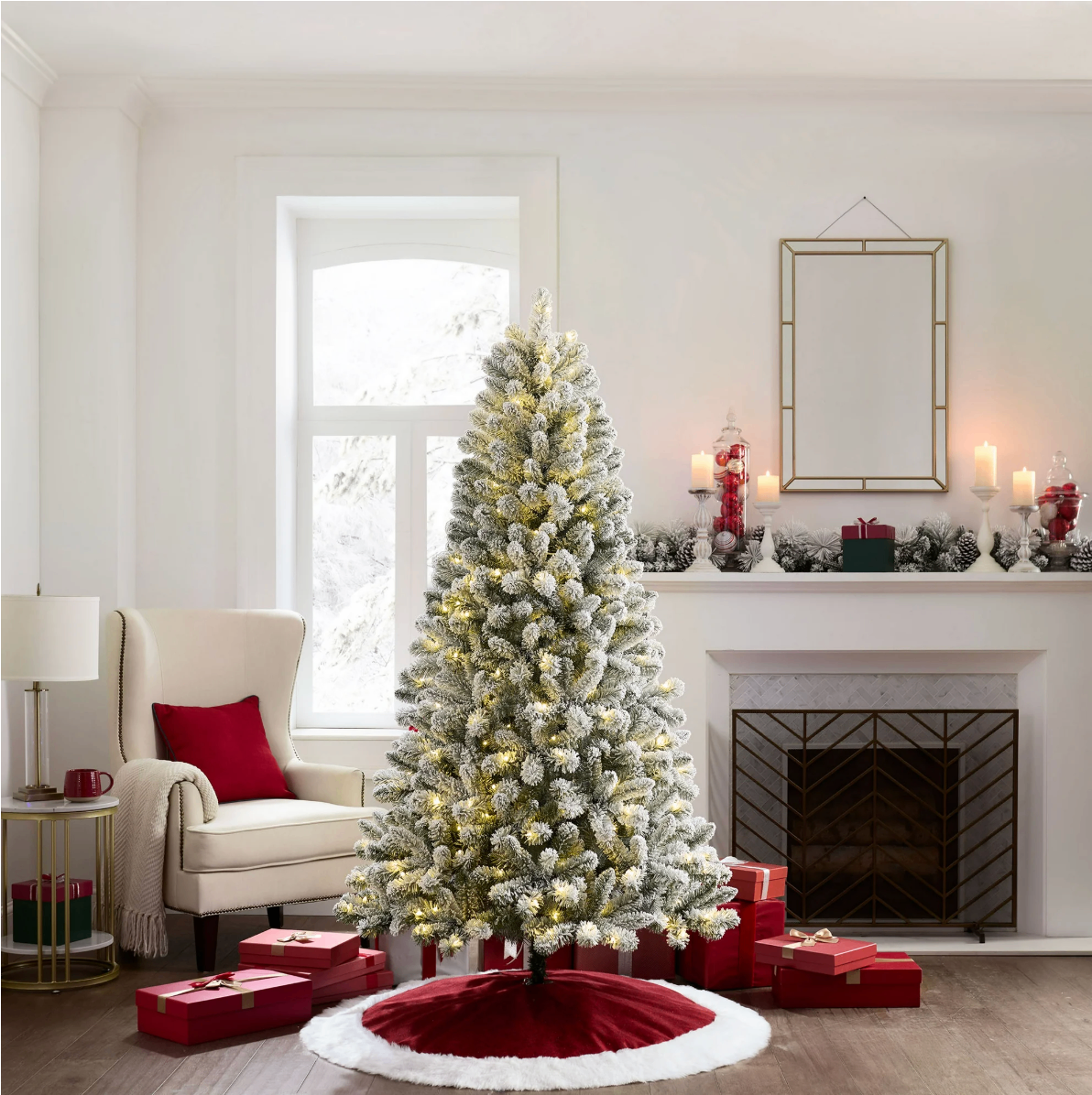 Holiday Time 6.5' Pre-lit Flocked Frisco Pine Christmas Tree