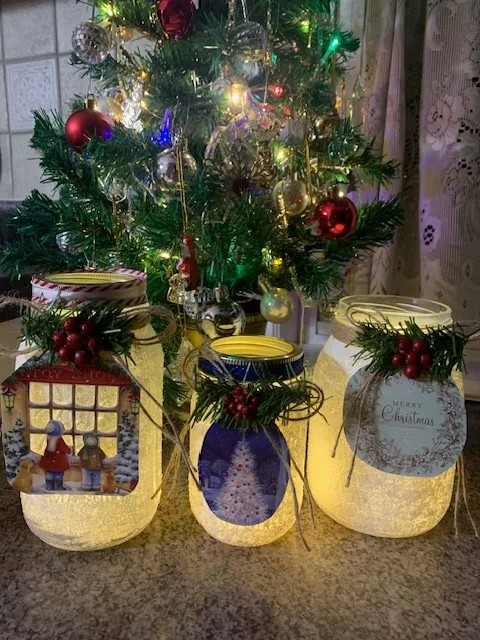Beautiful Hand Decorated Glass Christmas Jars with Lights image indicator(4)