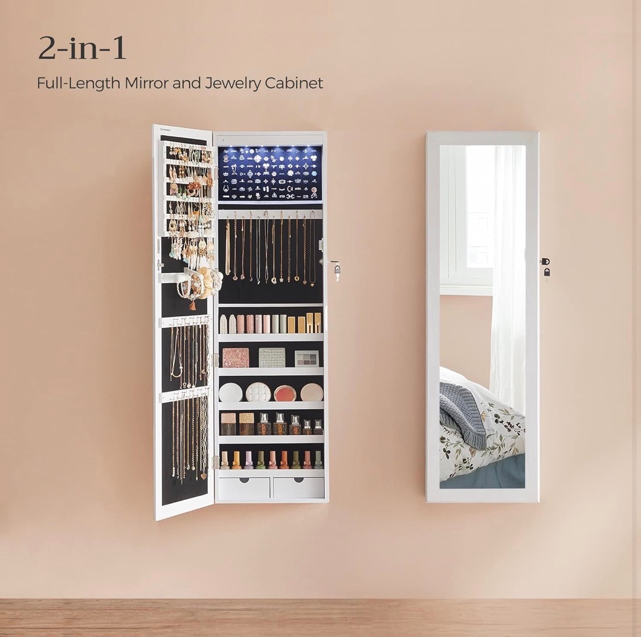 Jewelry Cabinet with Mirror & LED 47.2" Jewelry Armoire Organizr - photo 4
