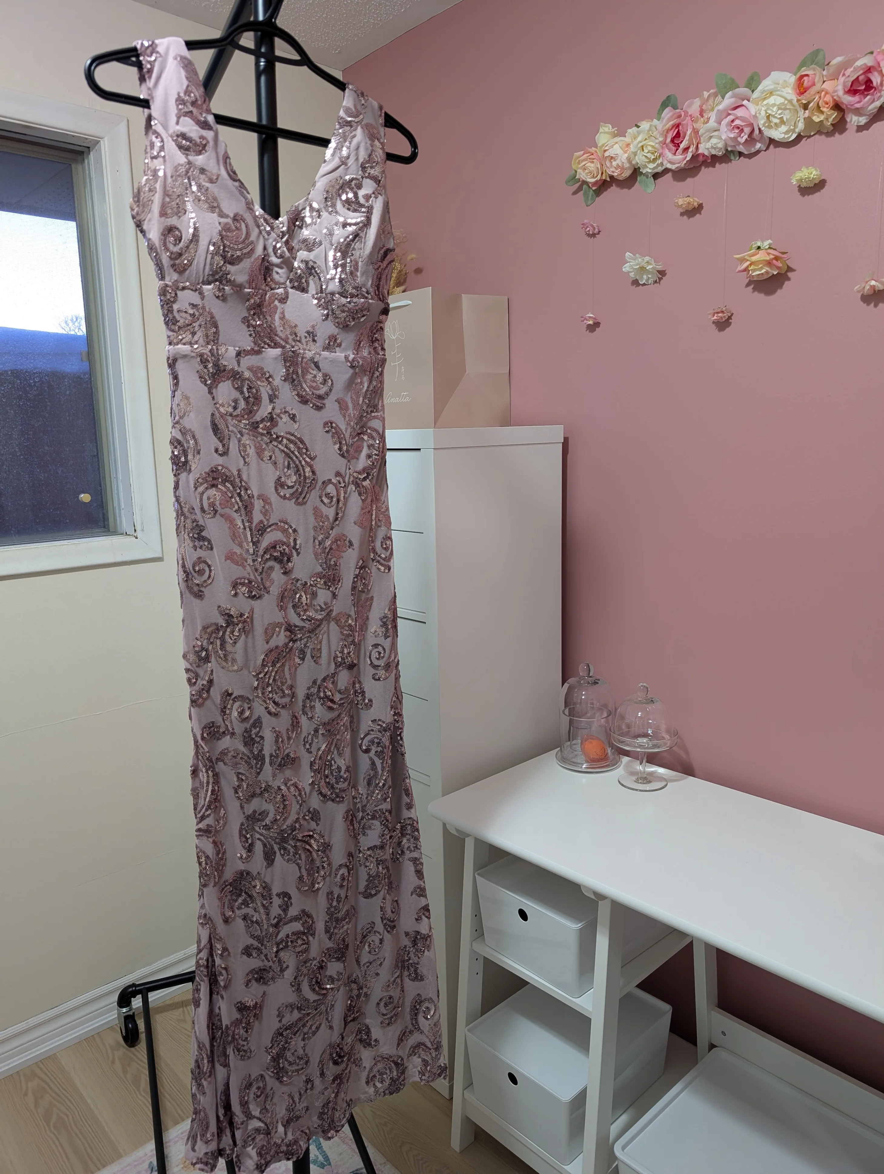 Size XS Pink Sequin Maxi Dress image indicator(3)
