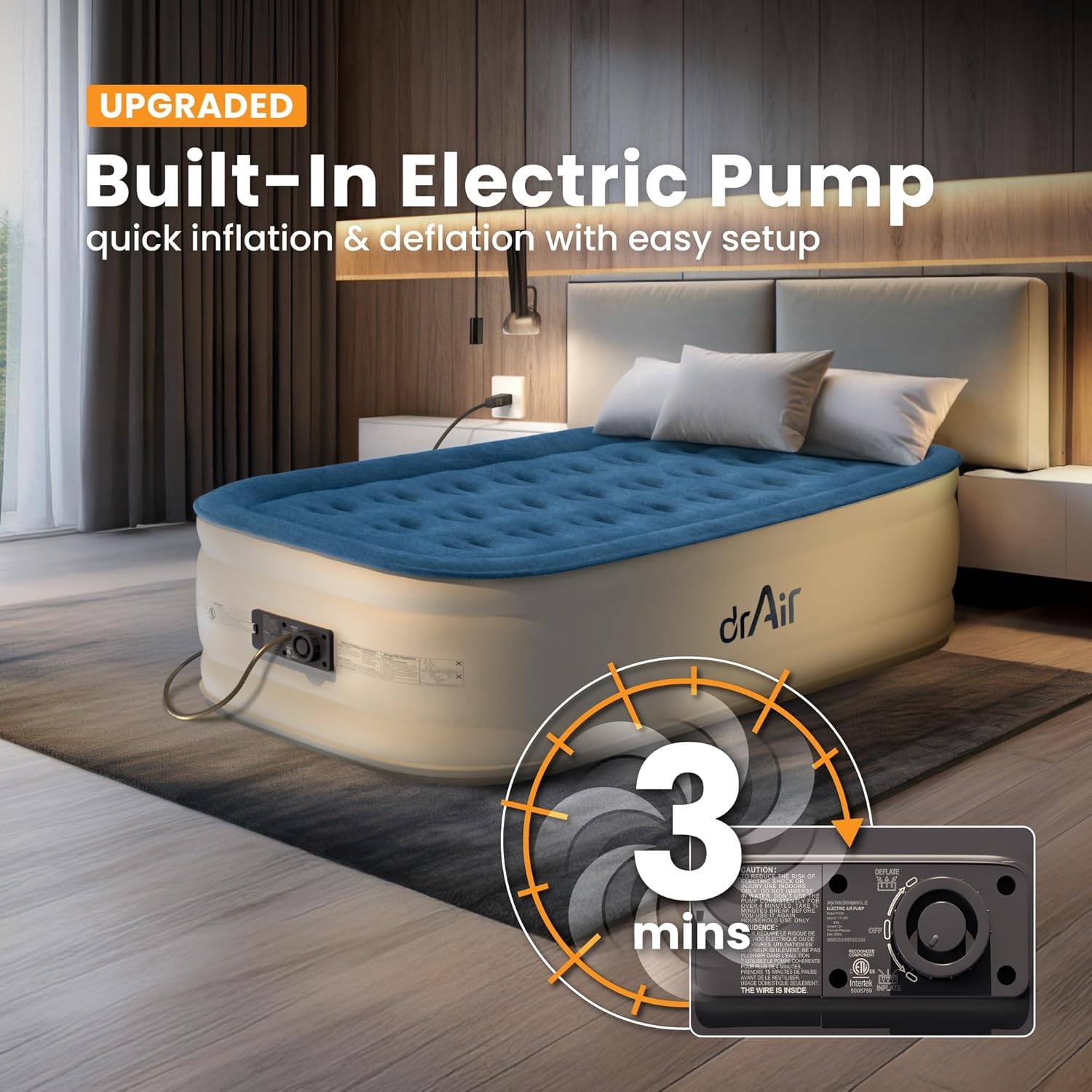 drAir Twin Air Mattress w/ Built-In Electric Pump - photo 2