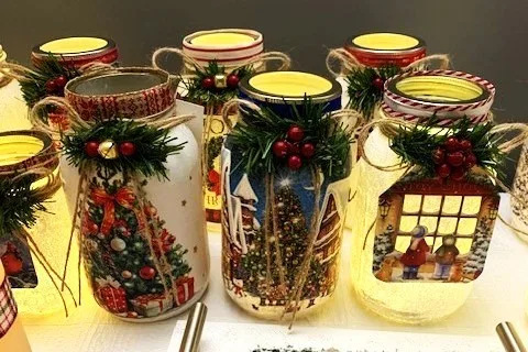 Beautiful Hand Decorated Glass Christmas Jars with Lights