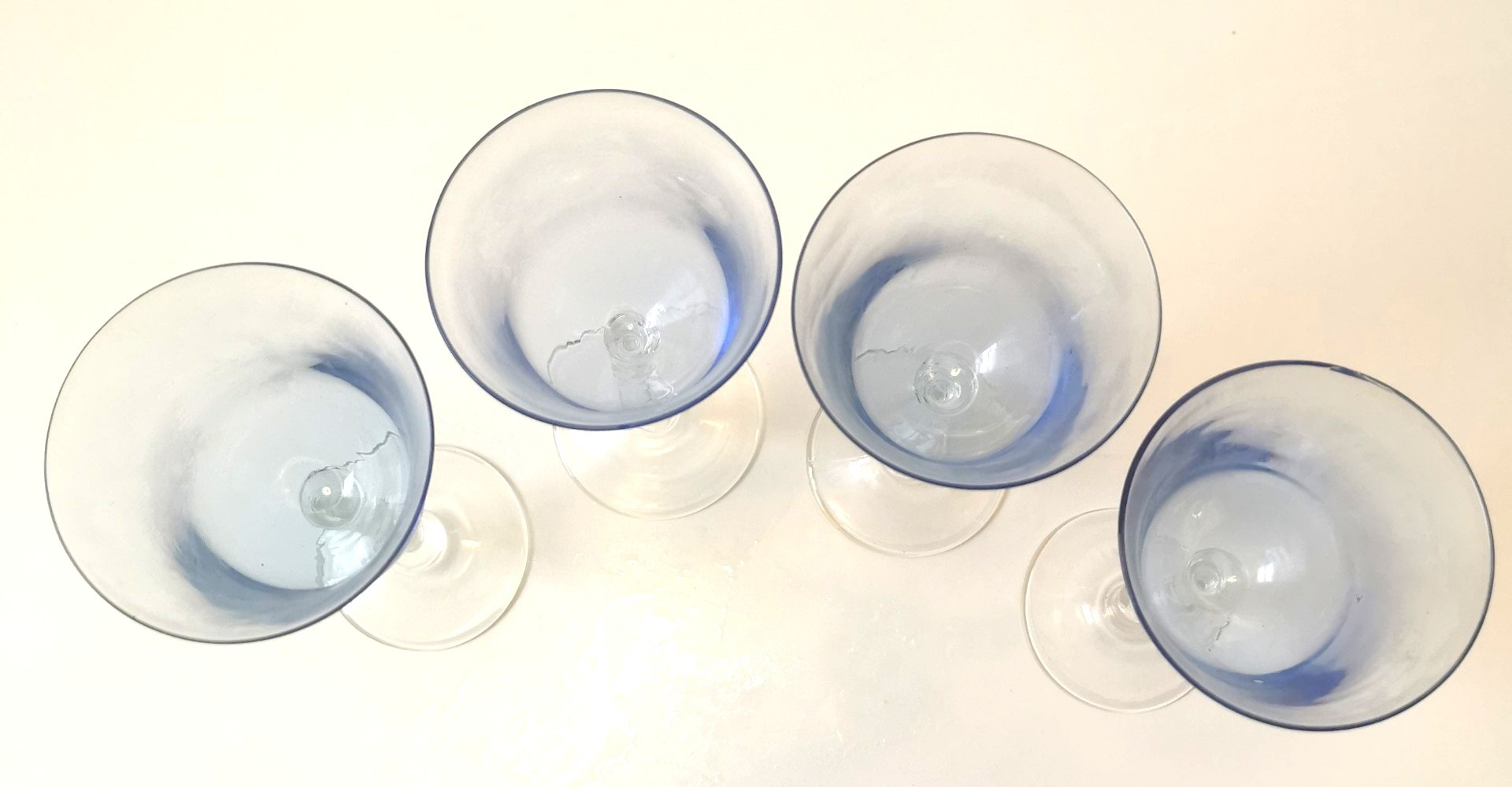 Aqua Blue Wine Goblets Clear Corkscrew Twisted Stem Italian 60s - photo 3