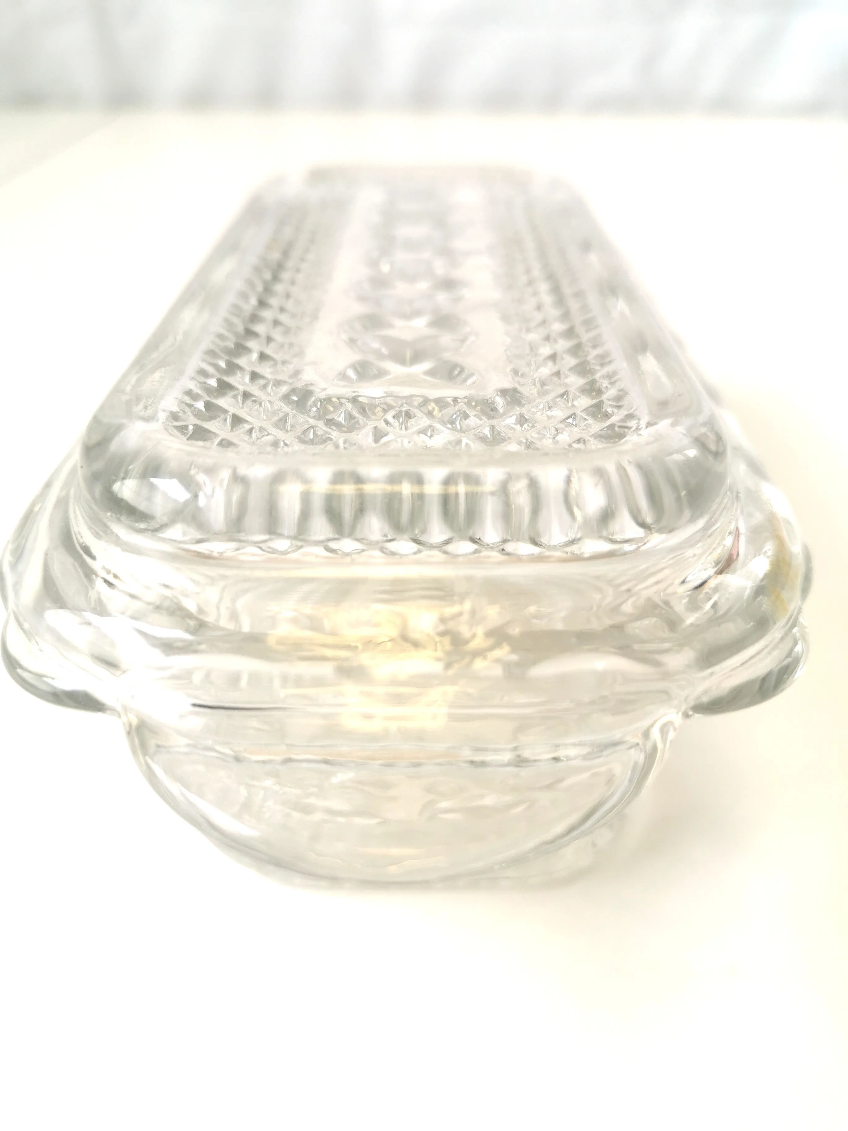 Anchor Hocking Wexford Glass Butter Dish Diamond Cut 70s USA