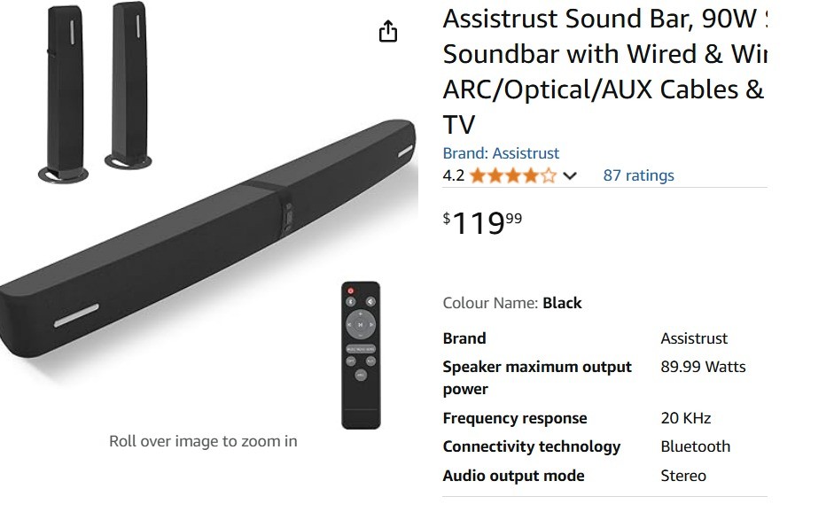 SEALED subwoofer Sound Bar, 90W Sound Bar