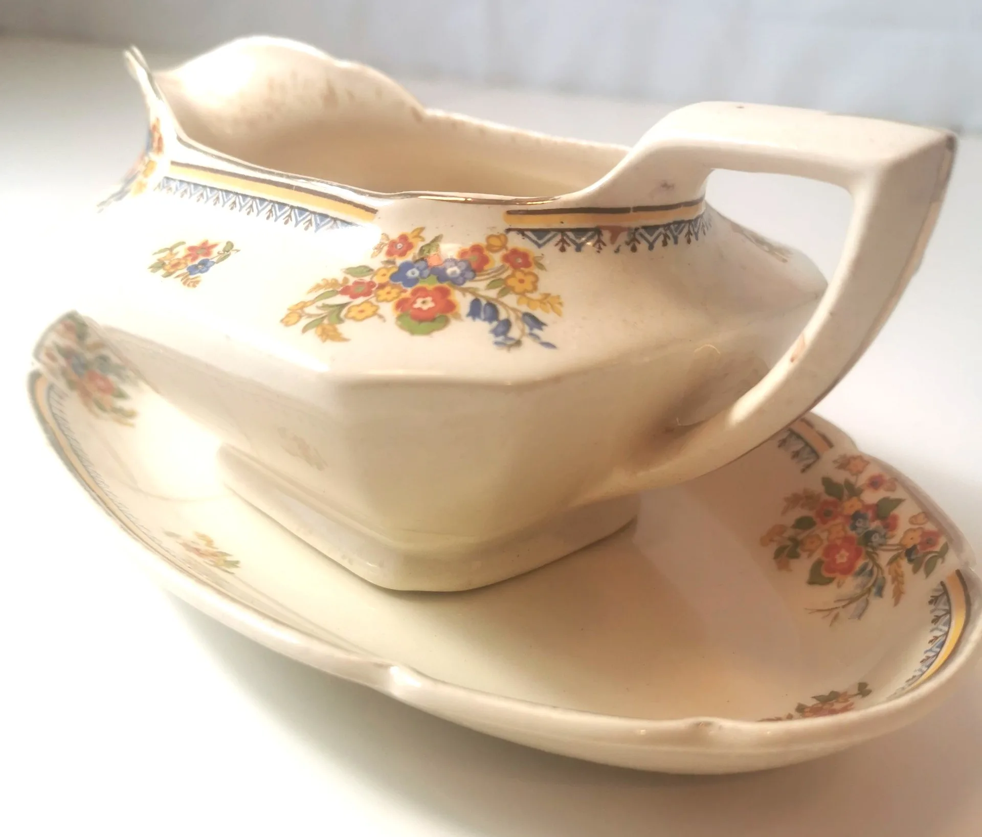 Sauce Boat and Plate 1930s John Maddock Sons Ltd. Ivory Ware