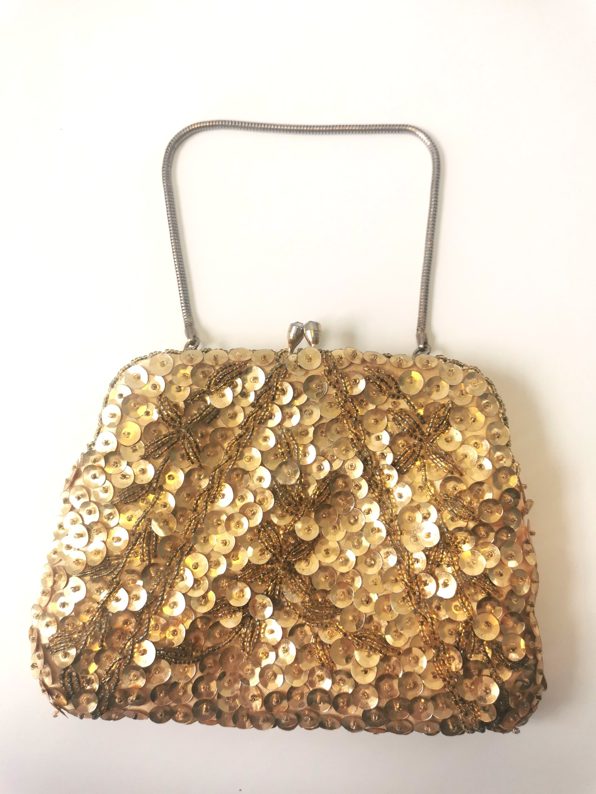 1960s Goldco Gold Beaded & Sequined Evening Clutch Purse